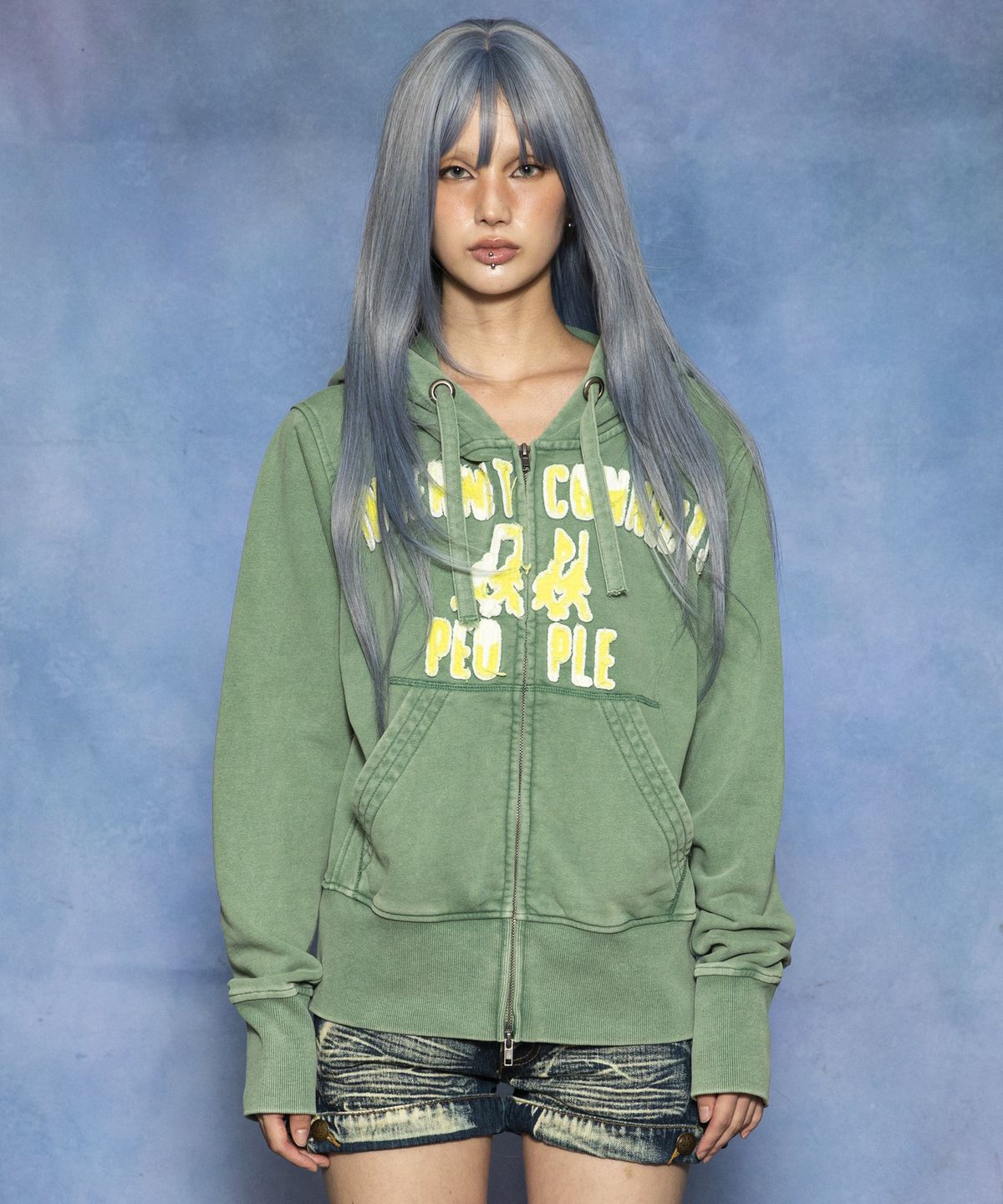 글랙(GLACK) GHD055 인터넷 피플즈 올드스쿨 슬림핏 후드 집업 (GREEN)