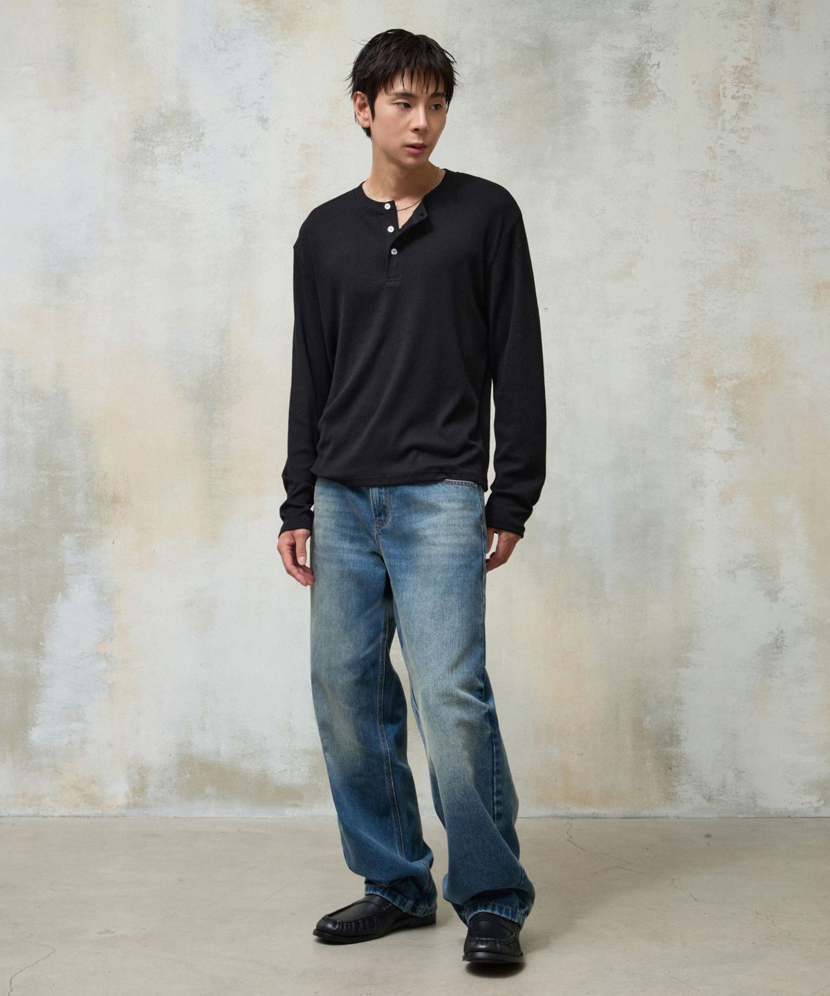 에이지오디(AGOD) 루즈 스트레이트 데님 팬츠 [미디엄 블루]