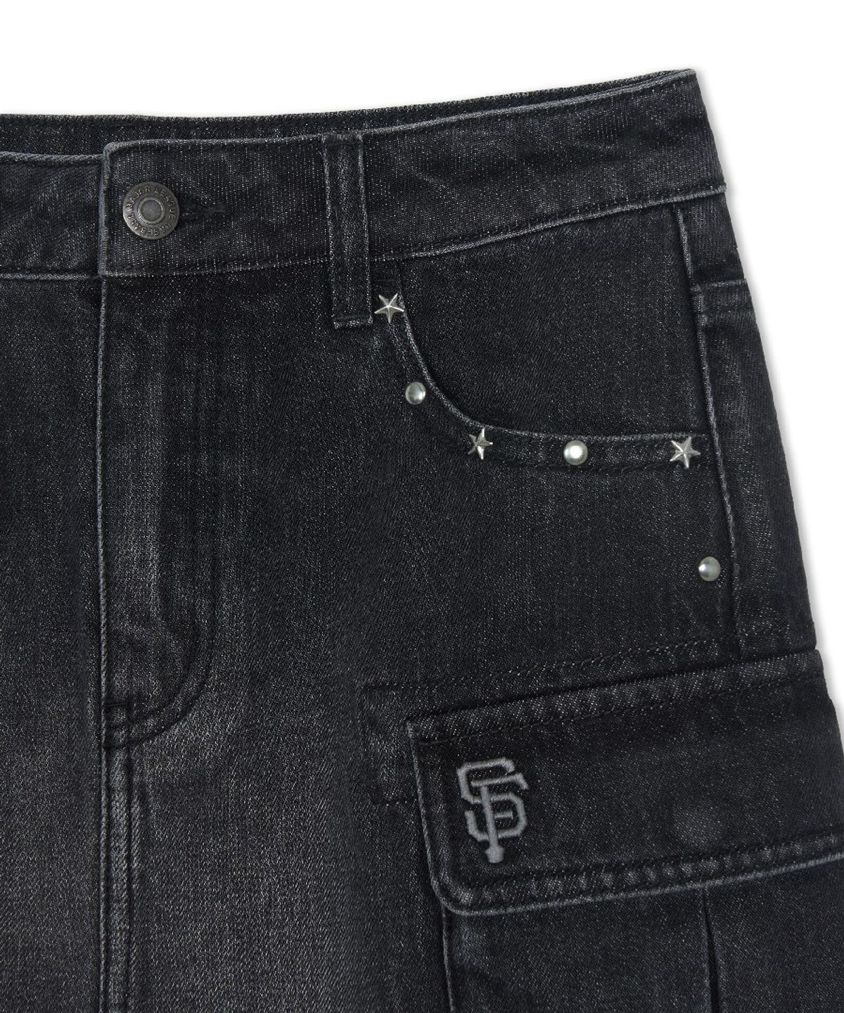 엠엘비(MLB) 여성 베이직 스몰로고 스터드 데님스커트 SF (Black)