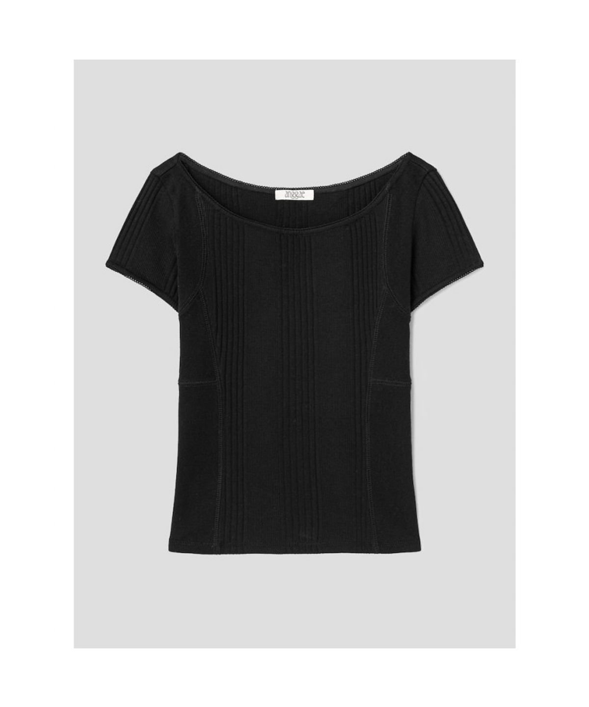 앙개(ANGGAE) Lace Rib Paneled T Shirt  Black