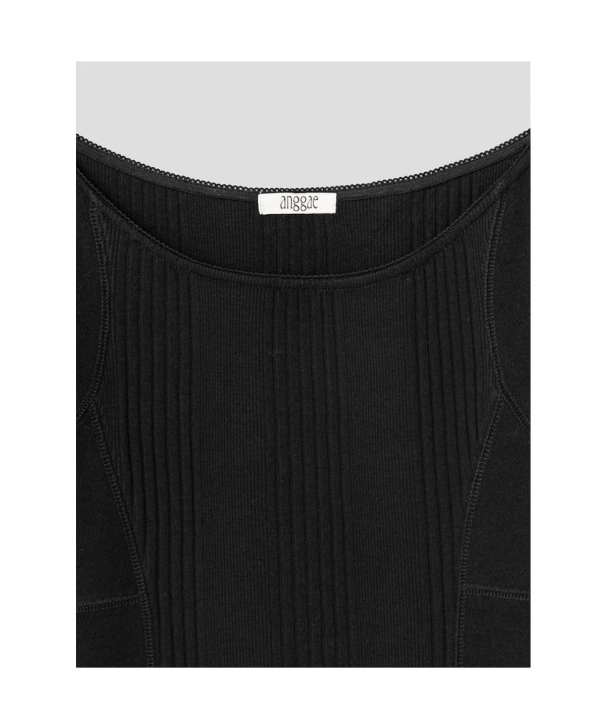 앙개(ANGGAE) Lace Rib Paneled T Shirt  Black
