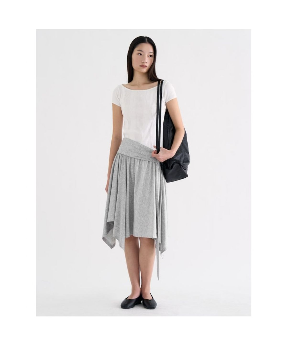 앙개(ANGGAE) Lace Rib Paneled T Shirt  Ivory