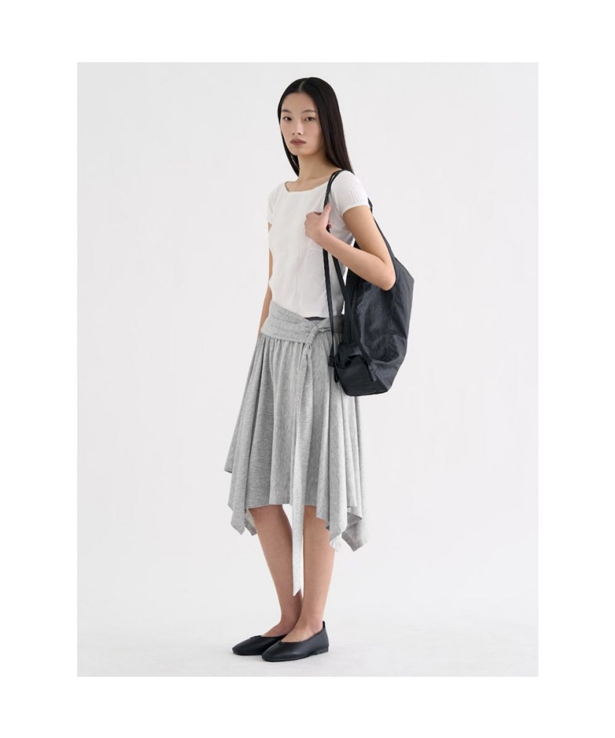 앙개(ANGGAE) Lace Rib Paneled T Shirt  Ivory