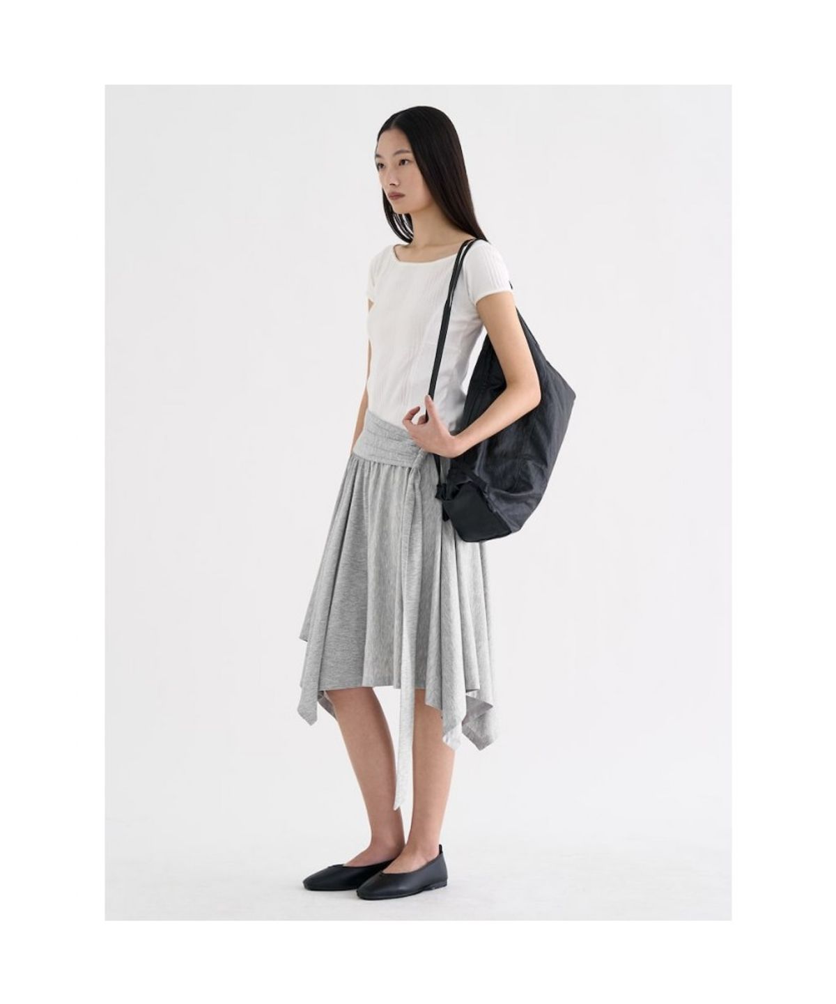 앙개(ANGGAE) Lace Rib Paneled T Shirt  Ivory