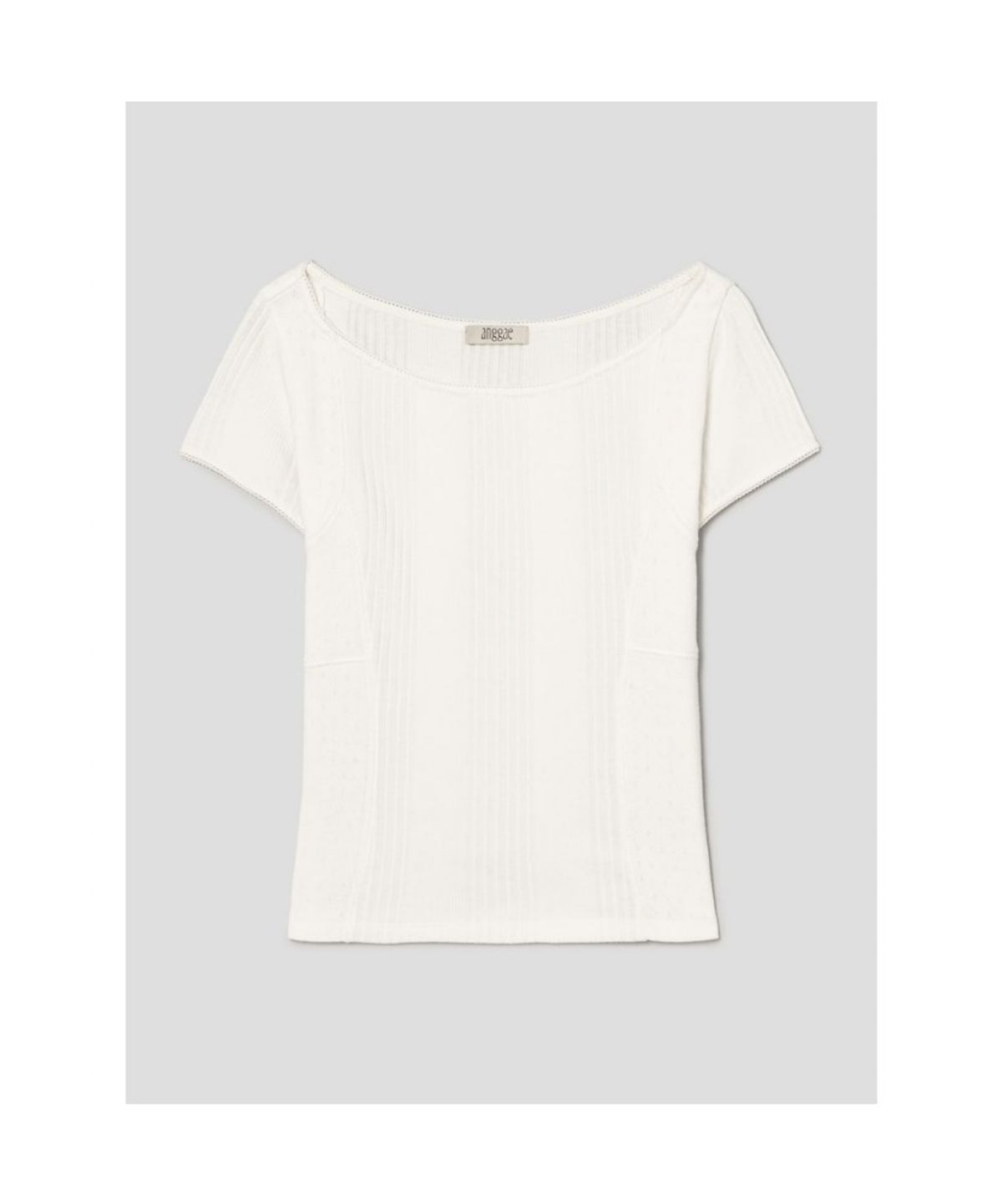 앙개(ANGGAE) Lace Rib Paneled T Shirt  Ivory