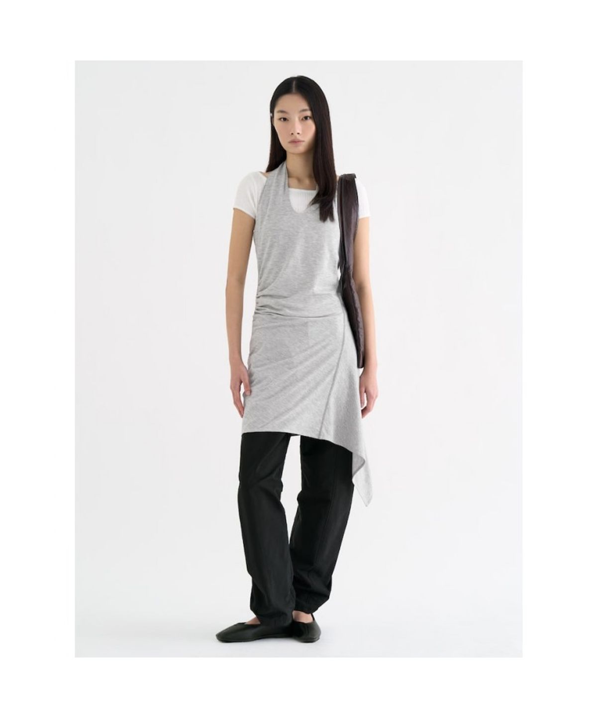 앙개(ANGGAE) Unbalanced Halter Minidress  Light Grey