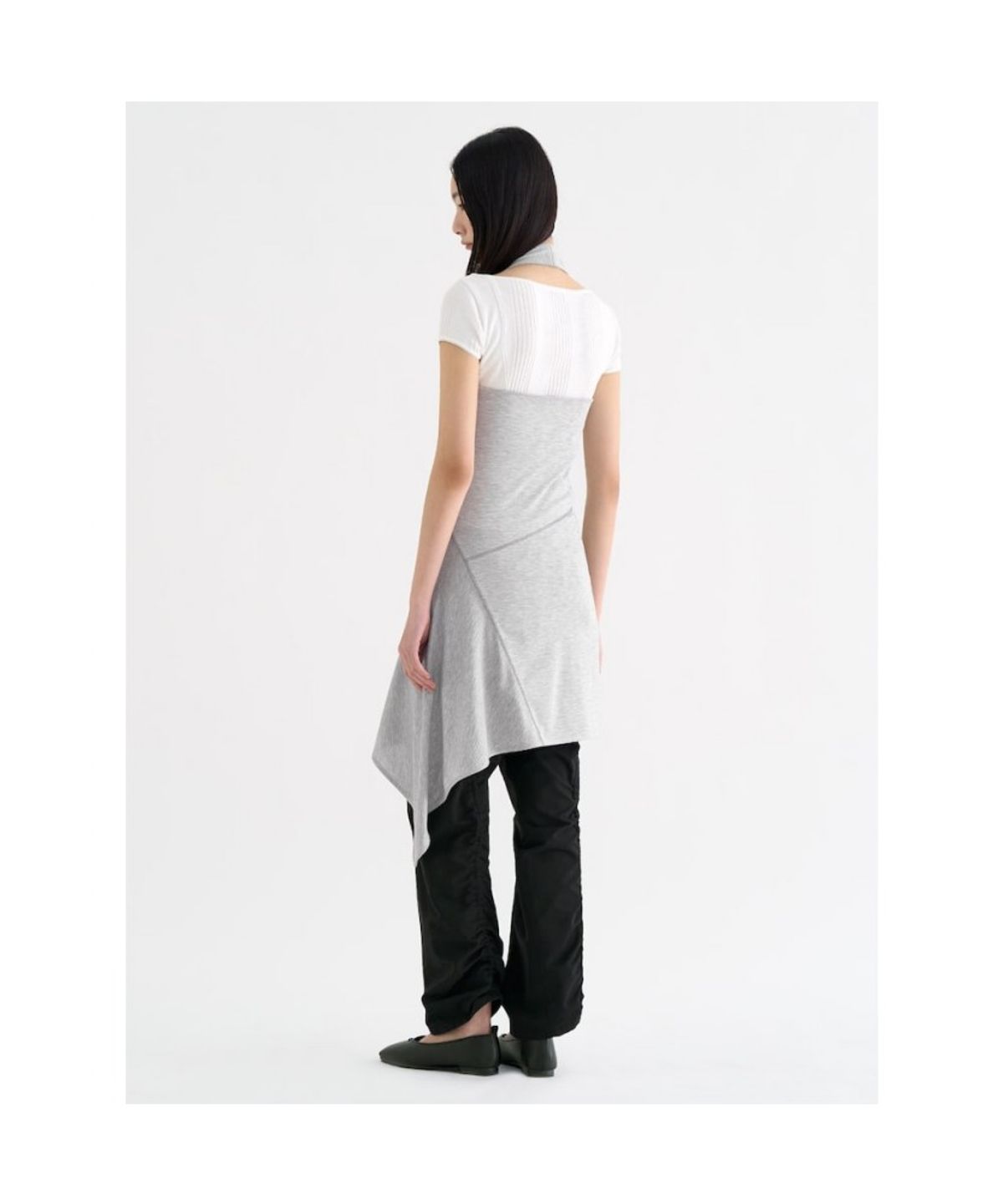 앙개(ANGGAE) Unbalanced Halter Minidress  Light Grey