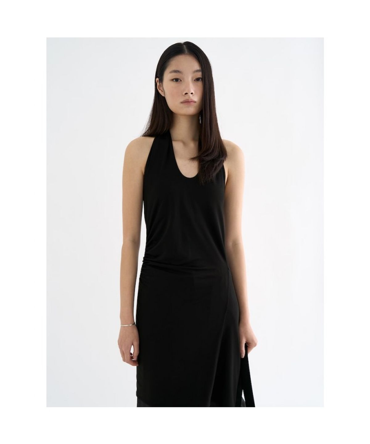 앙개(ANGGAE) Unbalanced Halter Minidress  Black
