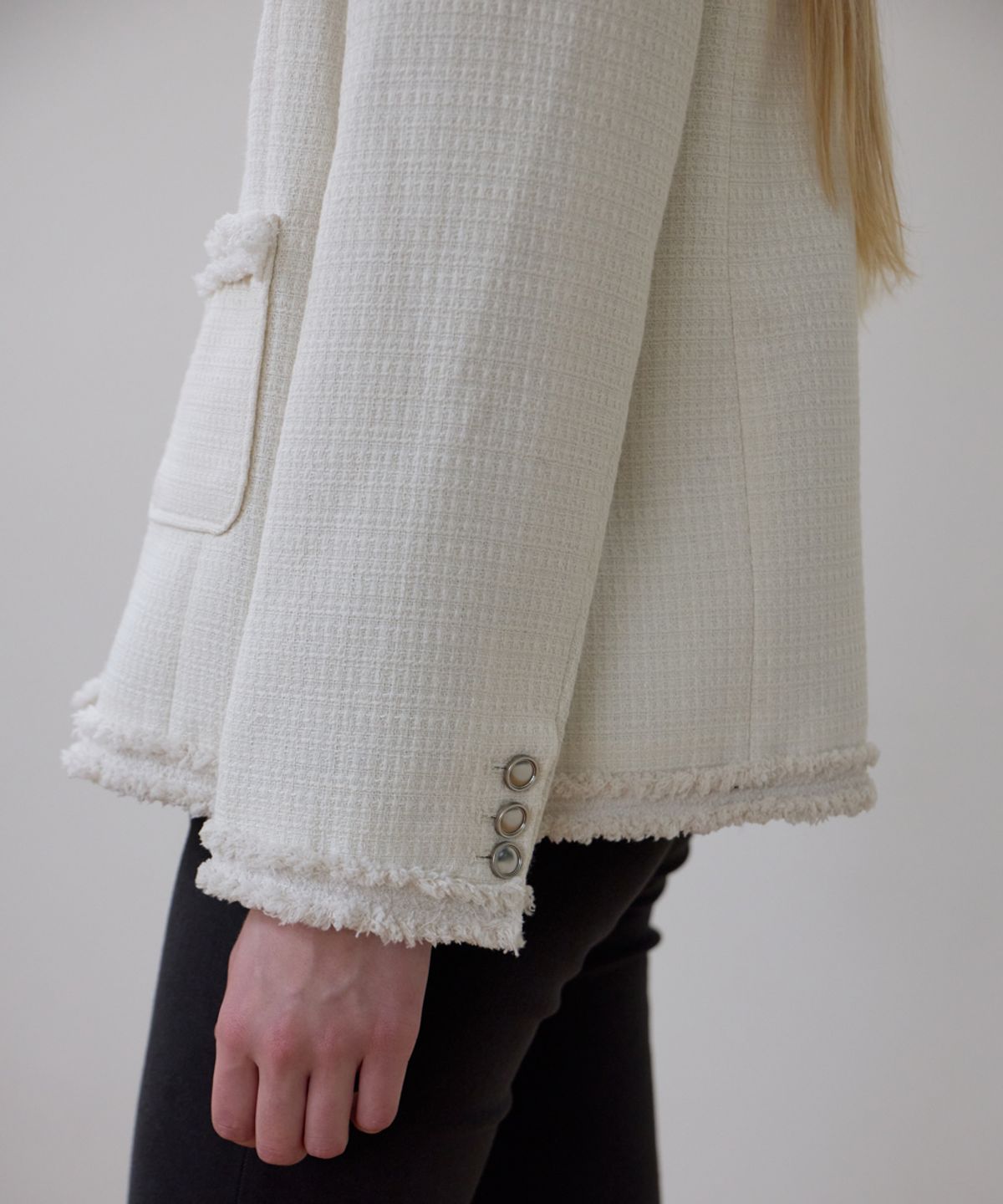 로제프란츠(ROSEFRANTZ) Fringe Pocket Tweed Jacket [Ivory]