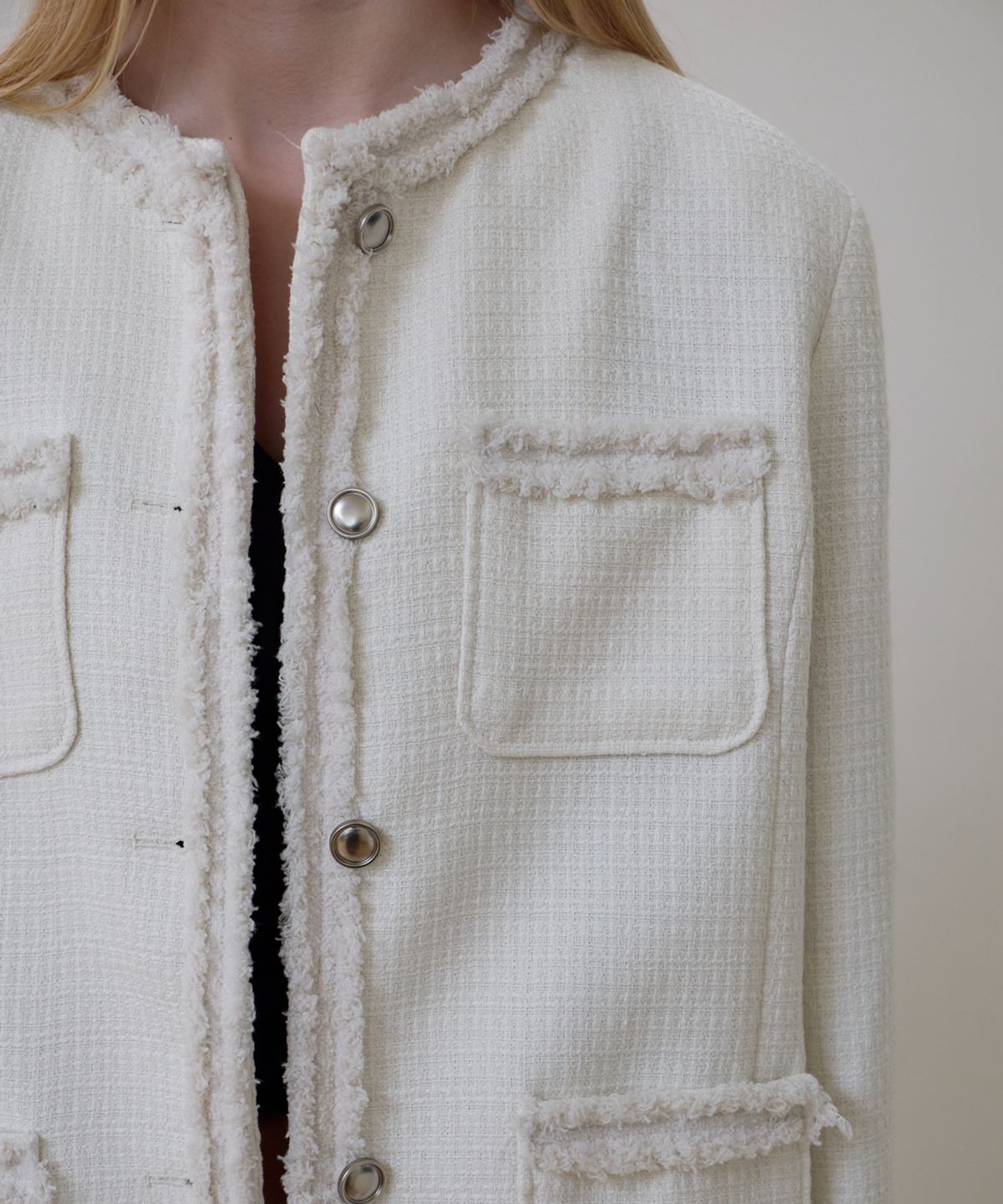 로제프란츠(ROSEFRANTZ) Fringe Pocket Tweed Jacket [Ivory]