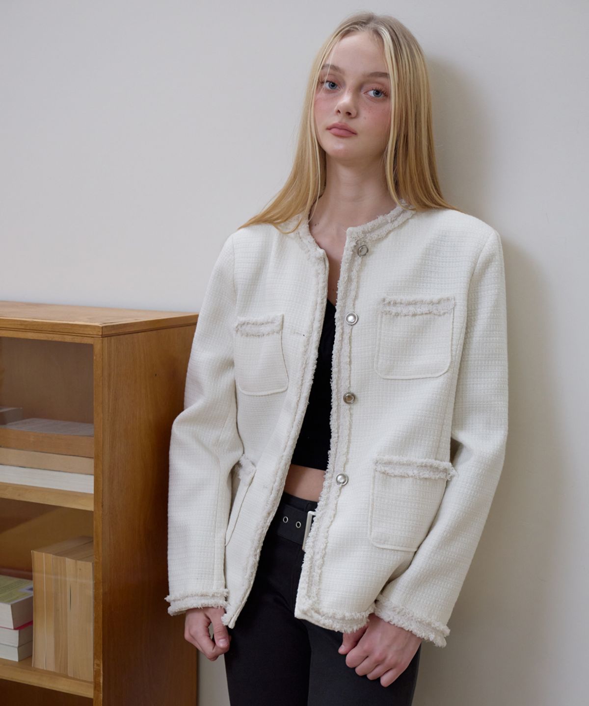 로제프란츠(ROSEFRANTZ) Fringe Pocket Tweed Jacket [Ivory]