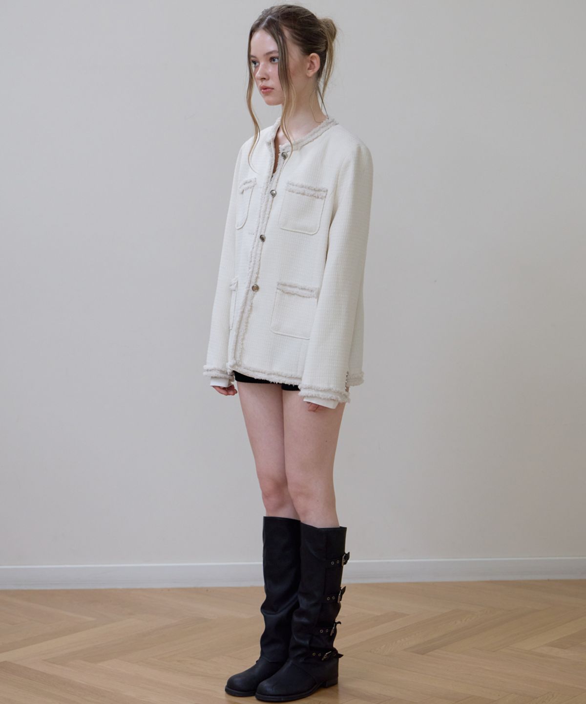 로제프란츠(ROSEFRANTZ) Fringe Pocket Tweed Jacket [Ivory]