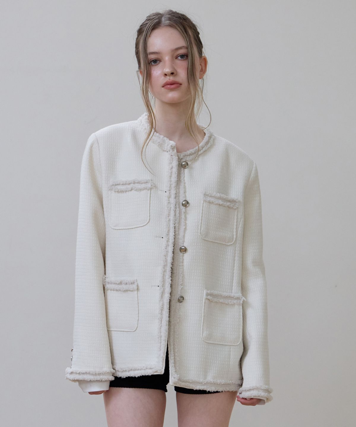 로제프란츠(ROSEFRANTZ) Fringe Pocket Tweed Jacket [Ivory]