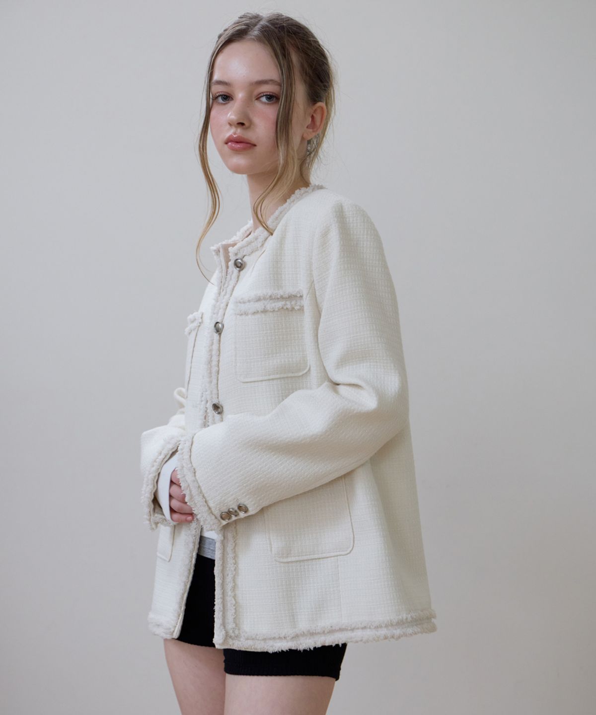 로제프란츠(ROSEFRANTZ) Fringe Pocket Tweed Jacket [Ivory]