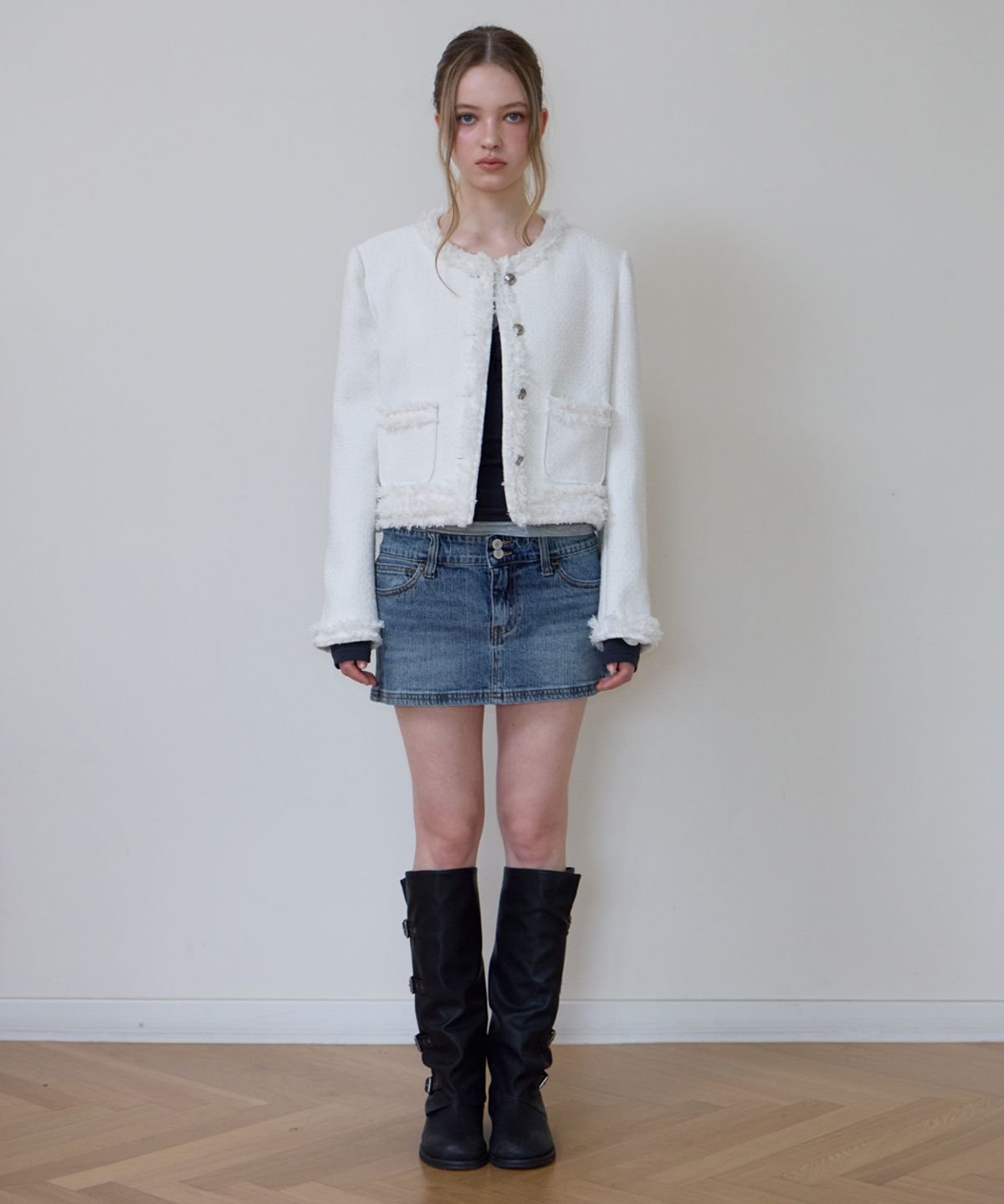 로제프란츠(ROSEFRANTZ) Soft Fringe Tweed Jacket [Ivory]