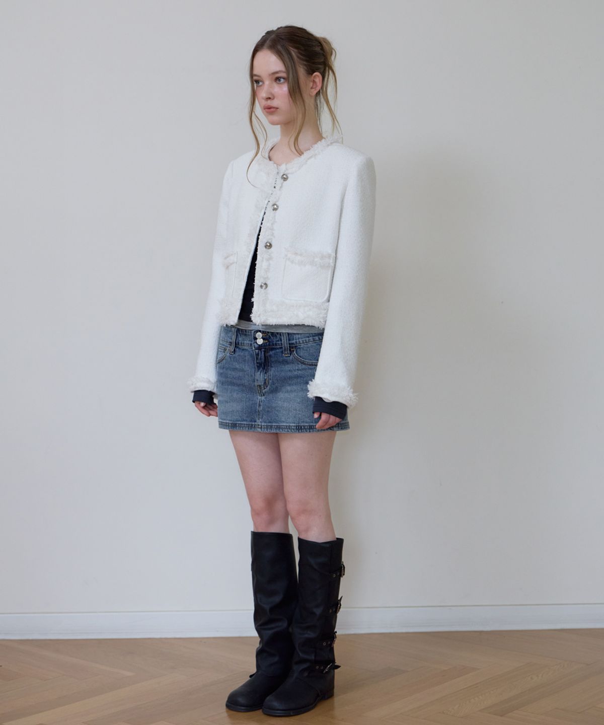 로제프란츠(ROSEFRANTZ) Soft Fringe Tweed Jacket [Ivory]