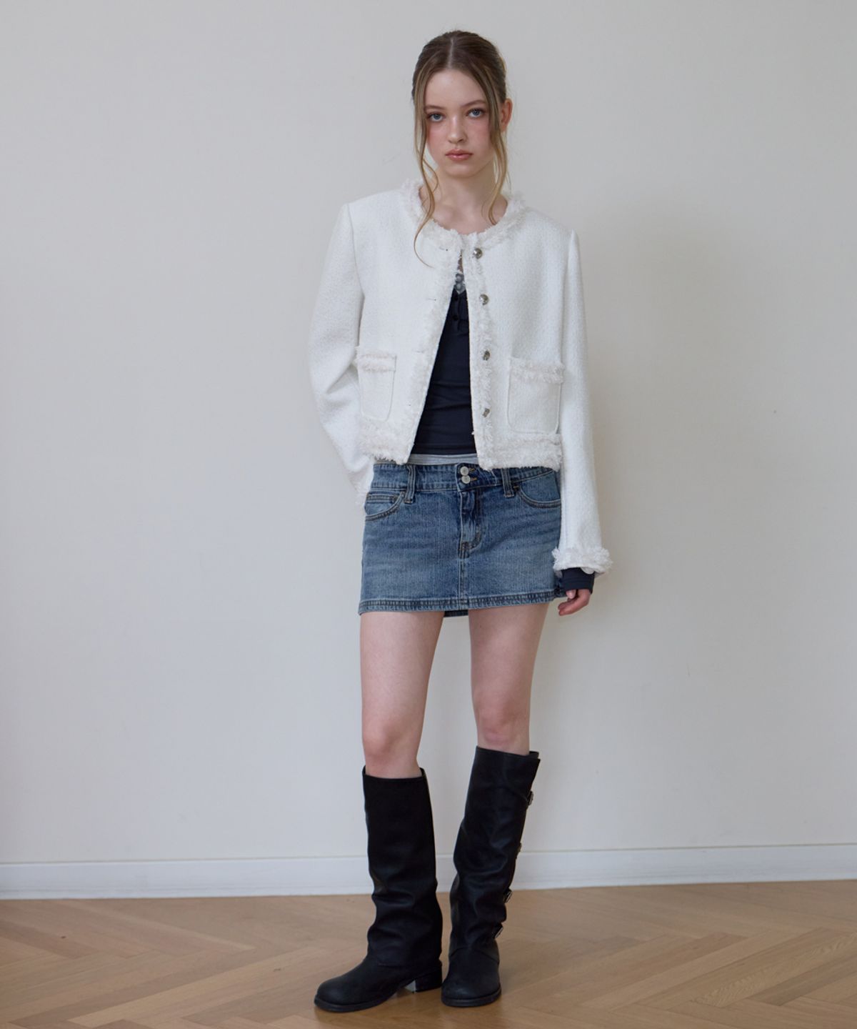로제프란츠(ROSEFRANTZ) Soft Fringe Tweed Jacket [Ivory]