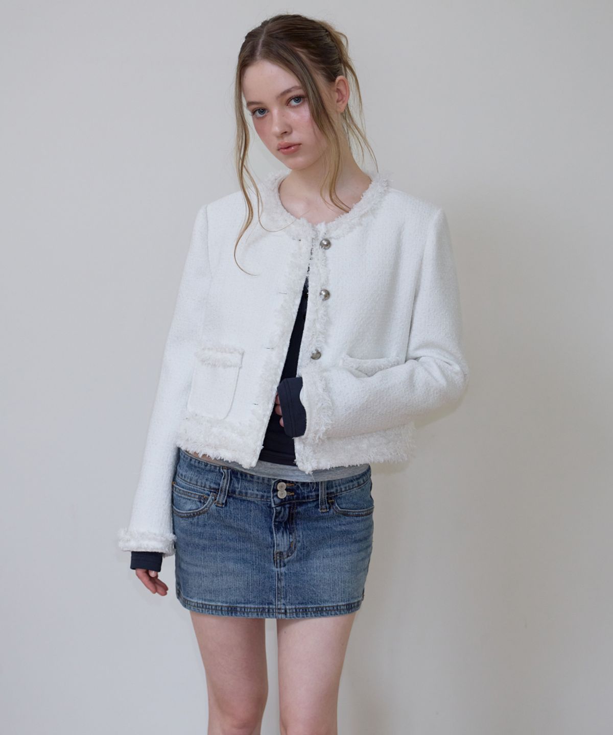 로제프란츠(ROSEFRANTZ) Soft Fringe Tweed Jacket [Ivory]