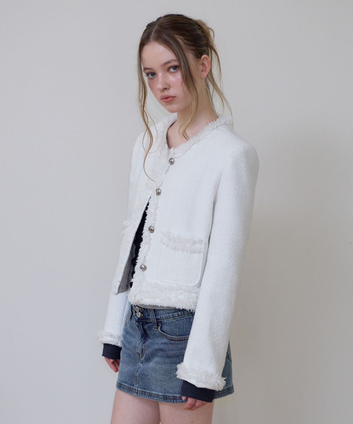 로제프란츠(ROSEFRANTZ) Soft Fringe Tweed Jacket [Ivory]