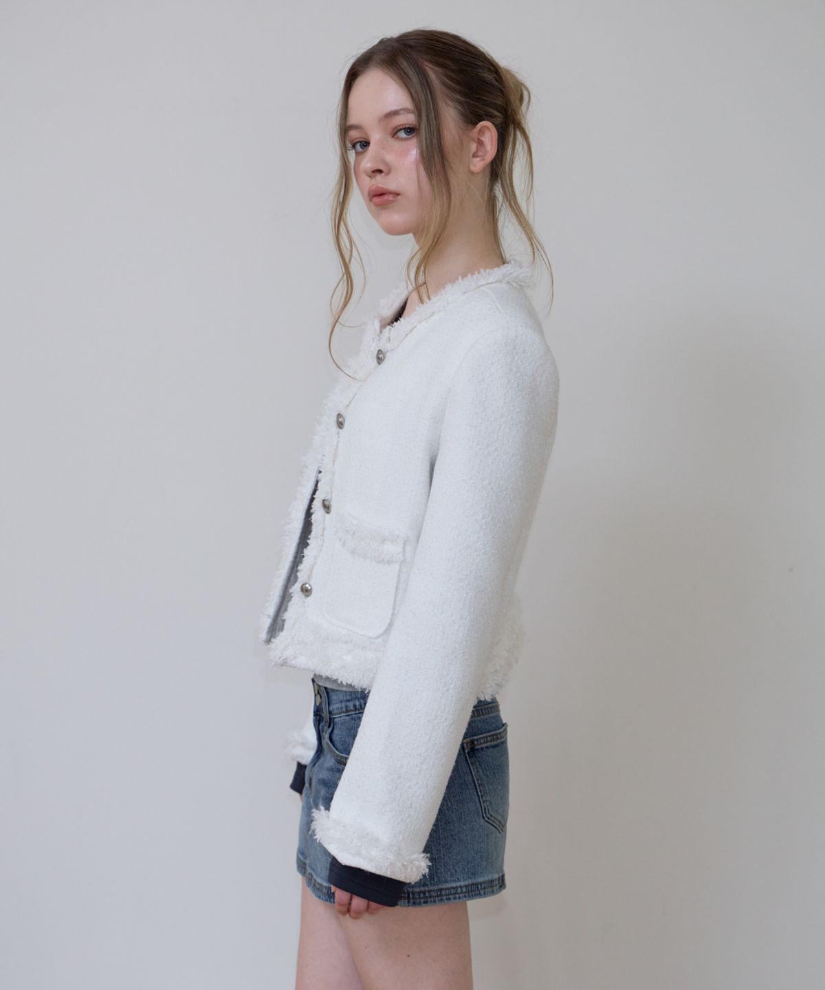 로제프란츠(ROSEFRANTZ) Soft Fringe Tweed Jacket [Ivory]