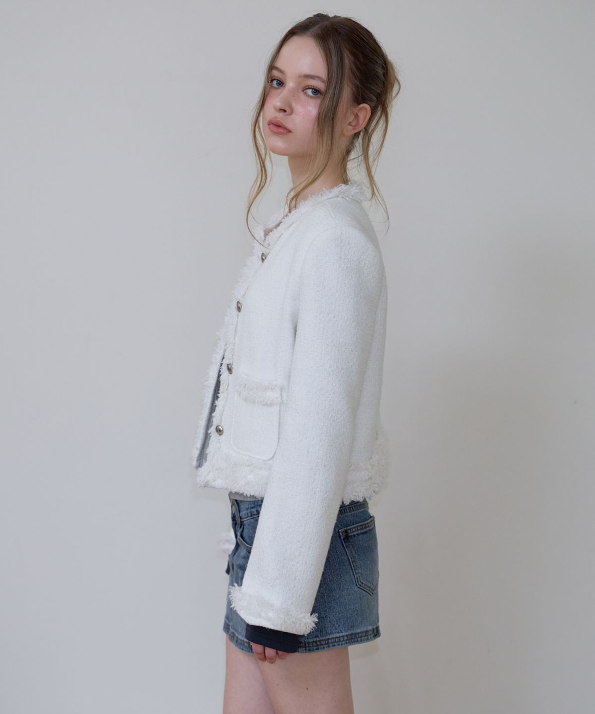 로제프란츠(ROSEFRANTZ) Soft Fringe Tweed Jacket [Ivory]