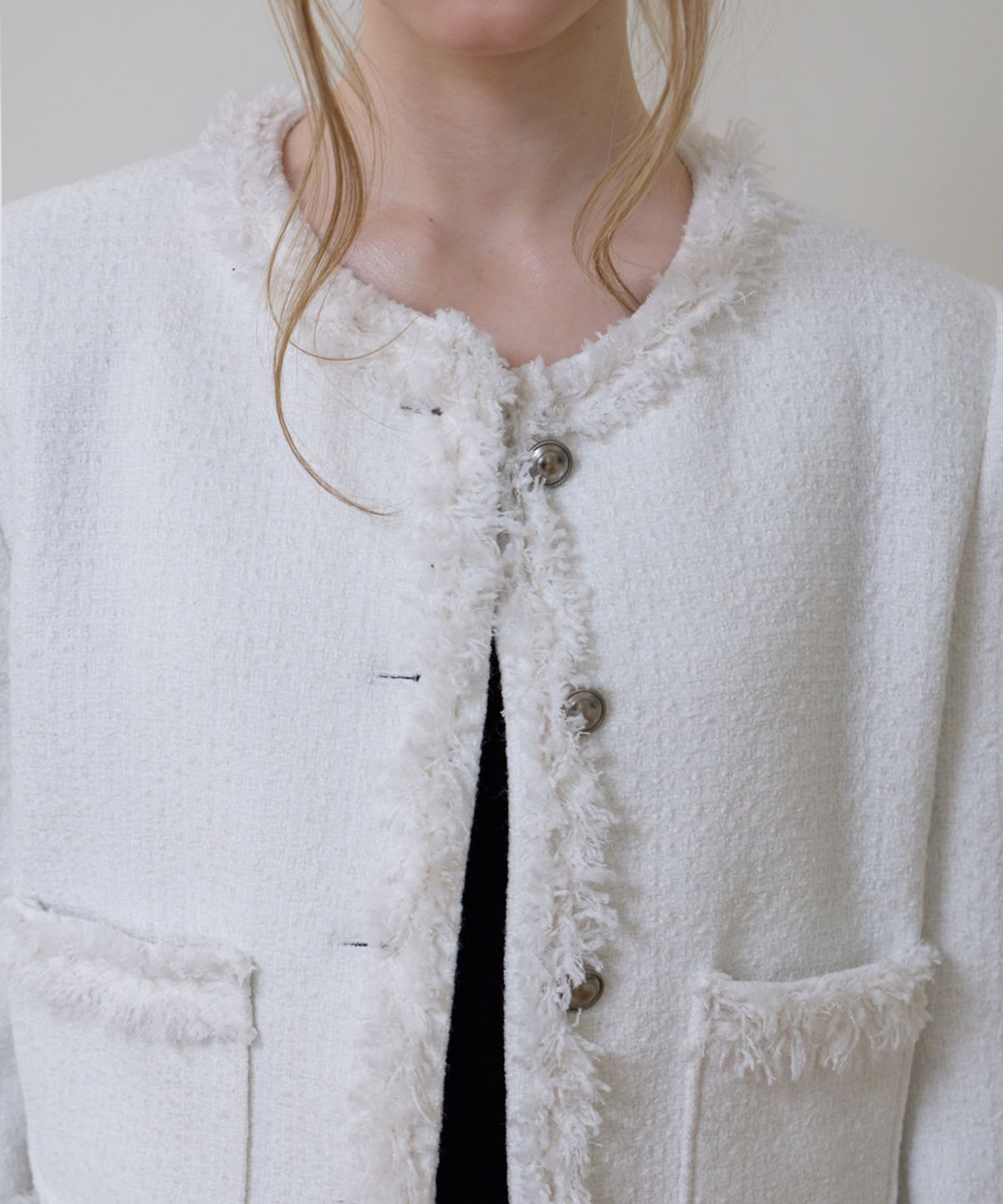 로제프란츠(ROSEFRANTZ) Soft Fringe Tweed Jacket [Ivory]