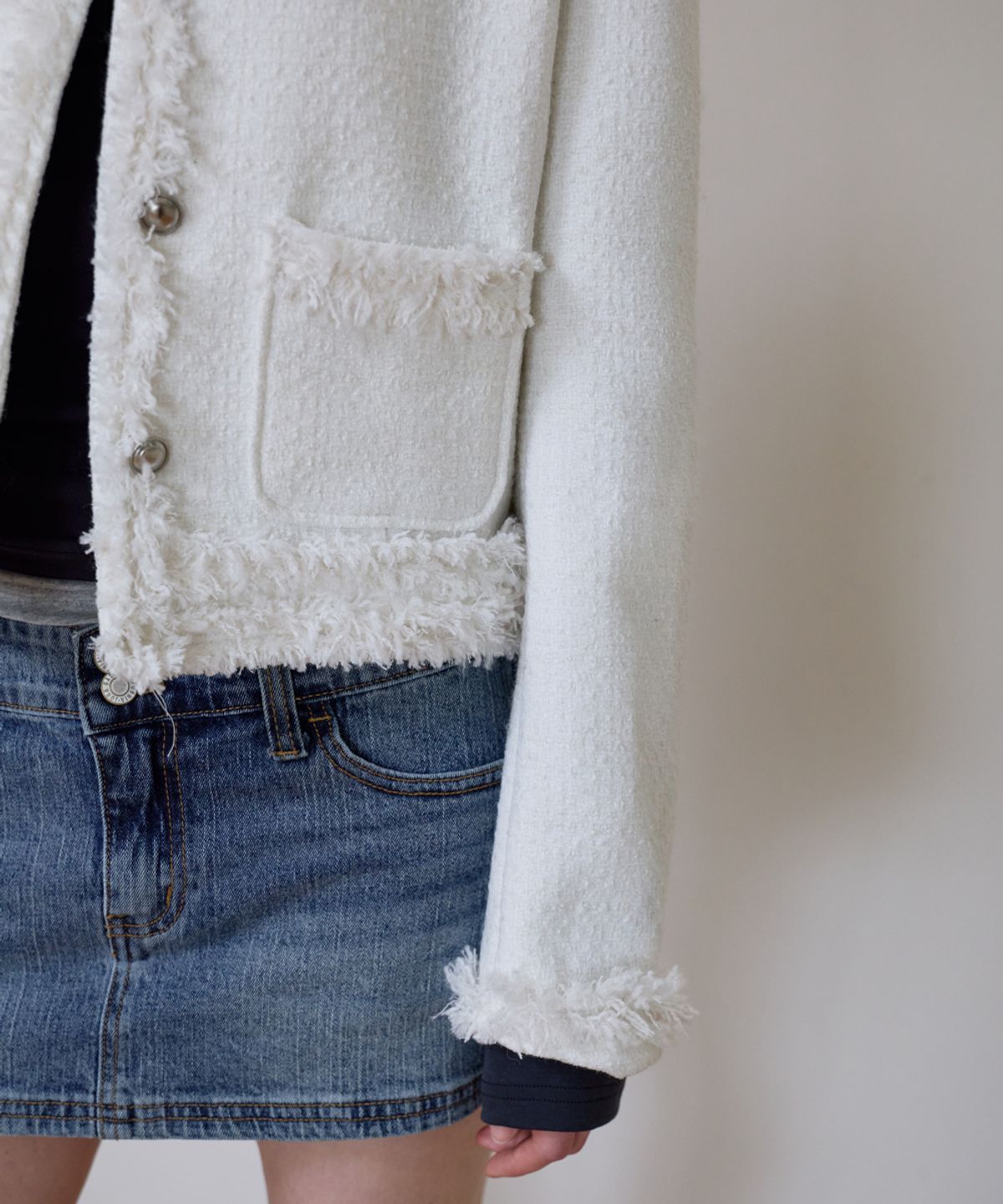 로제프란츠(ROSEFRANTZ) Soft Fringe Tweed Jacket [Ivory]