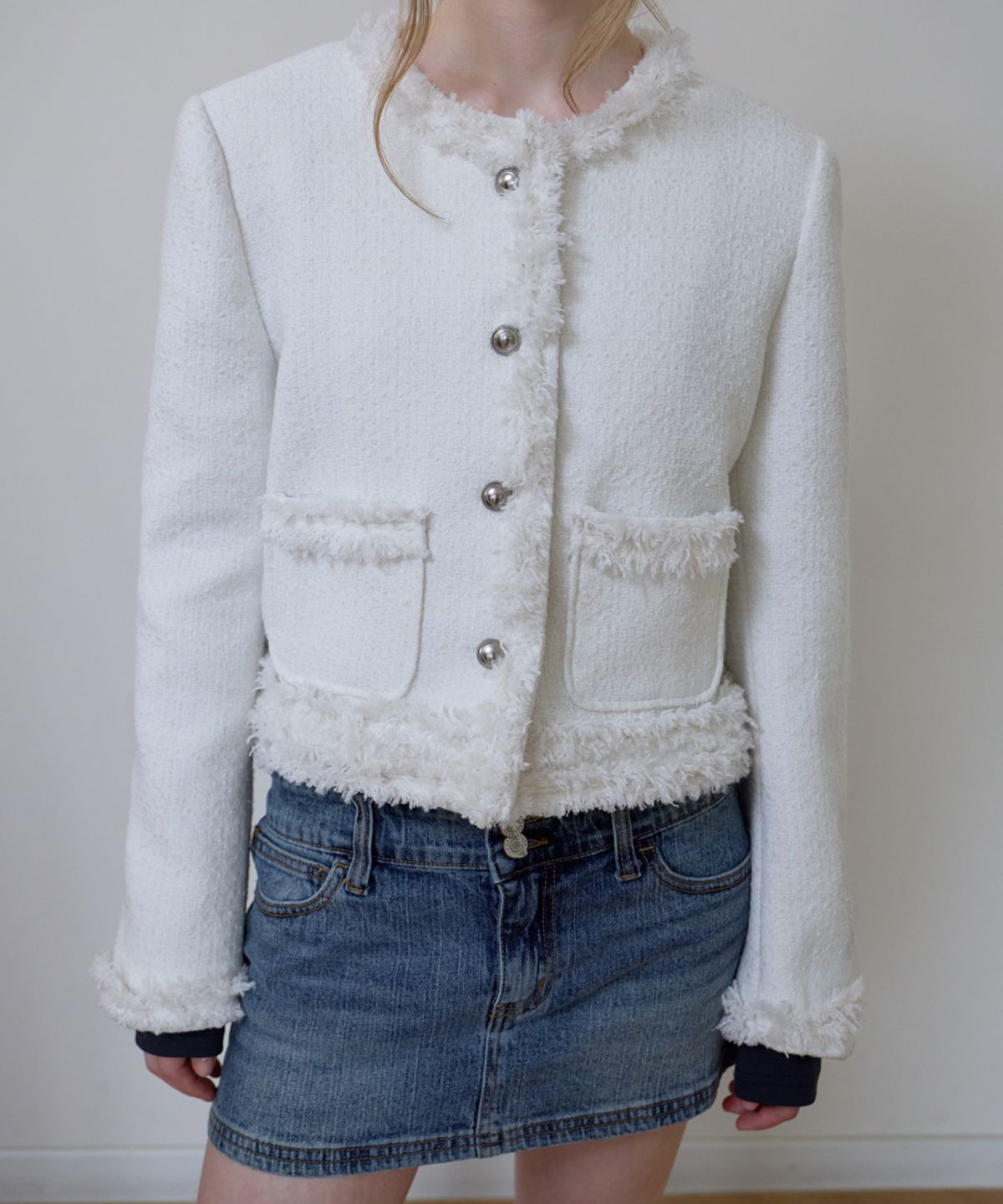 로제프란츠(ROSEFRANTZ) Soft Fringe Tweed Jacket [Ivory]