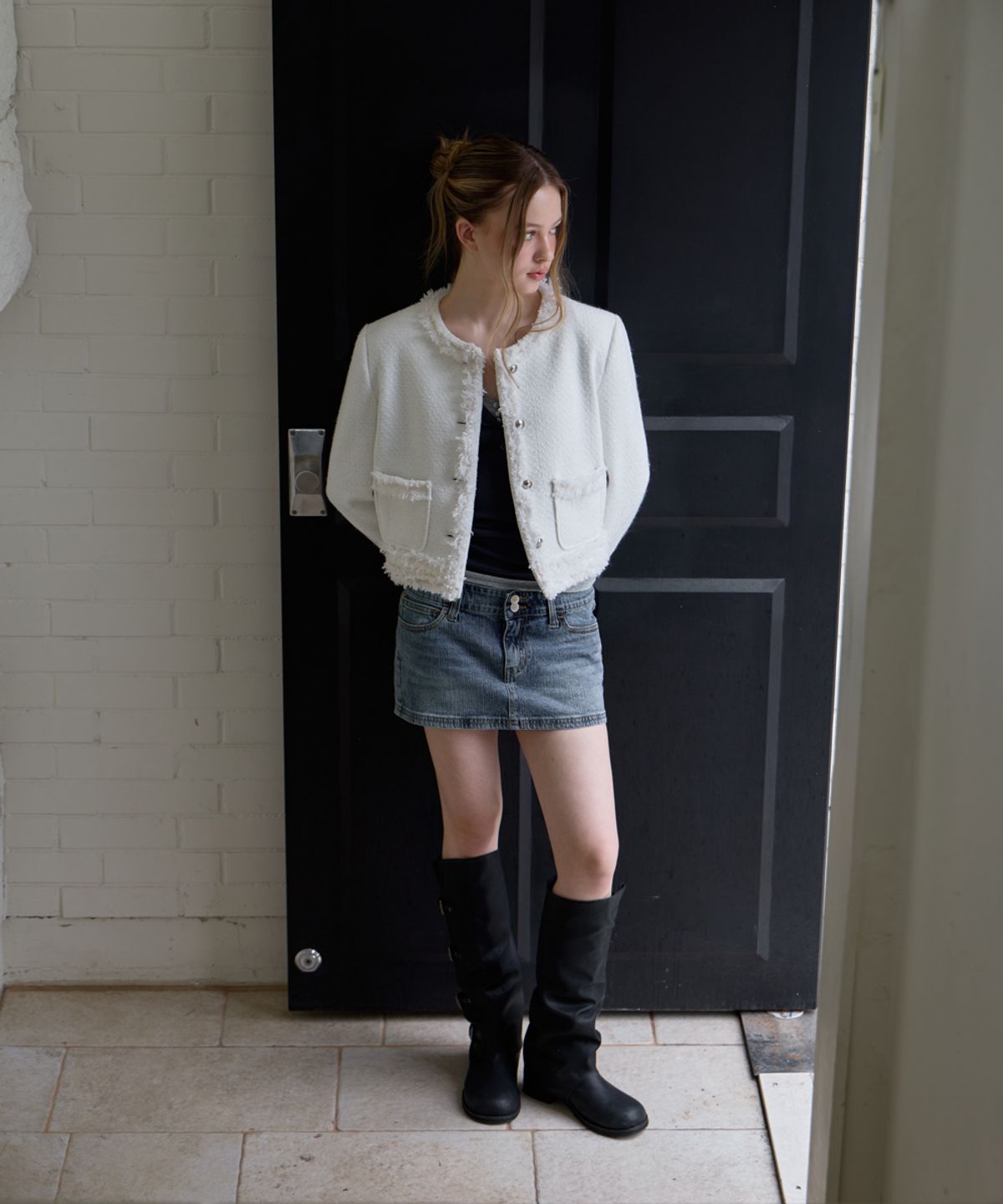 로제프란츠(ROSEFRANTZ) Soft Fringe Tweed Jacket [Ivory]