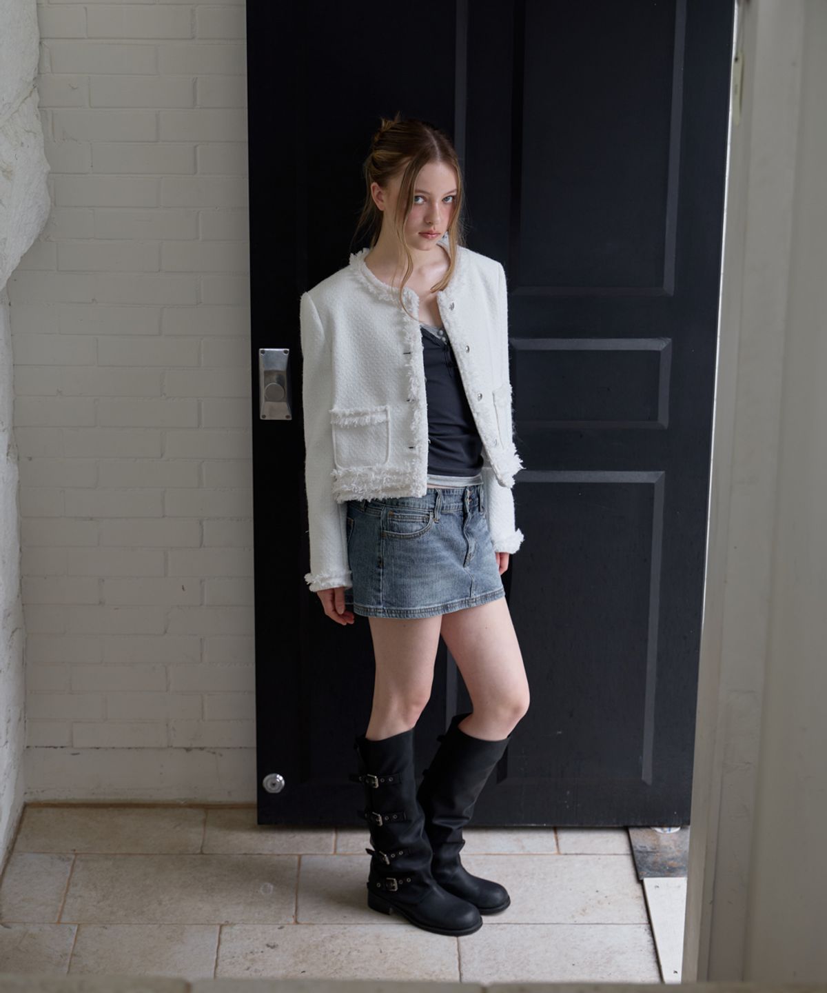 로제프란츠(ROSEFRANTZ) Soft Fringe Tweed Jacket [Ivory]