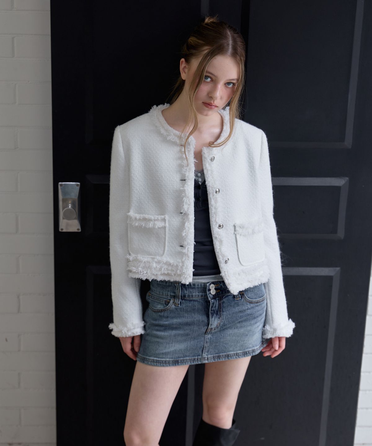 로제프란츠(ROSEFRANTZ) Soft Fringe Tweed Jacket [Ivory]
