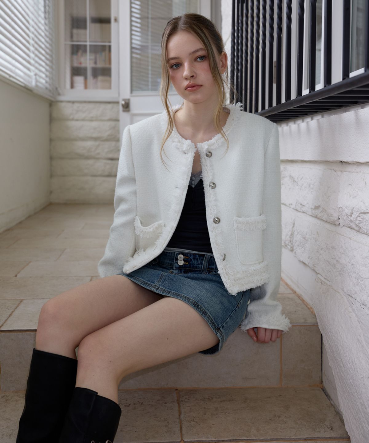 로제프란츠(ROSEFRANTZ) Soft Fringe Tweed Jacket [Ivory]