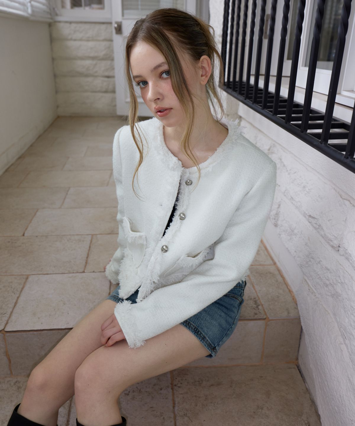 로제프란츠(ROSEFRANTZ) Soft Fringe Tweed Jacket [Ivory]