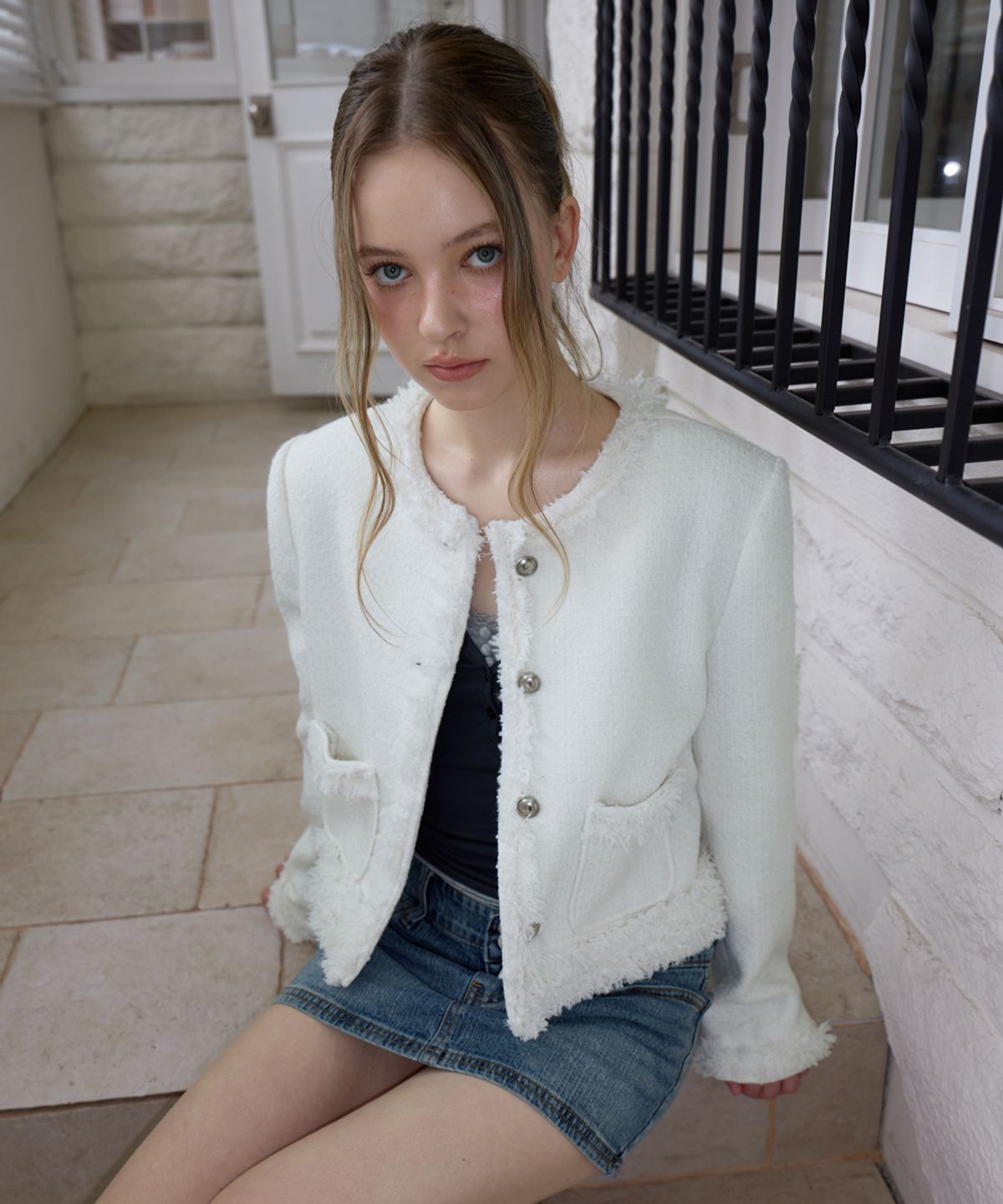 로제프란츠(ROSEFRANTZ) Soft Fringe Tweed Jacket [Ivory]