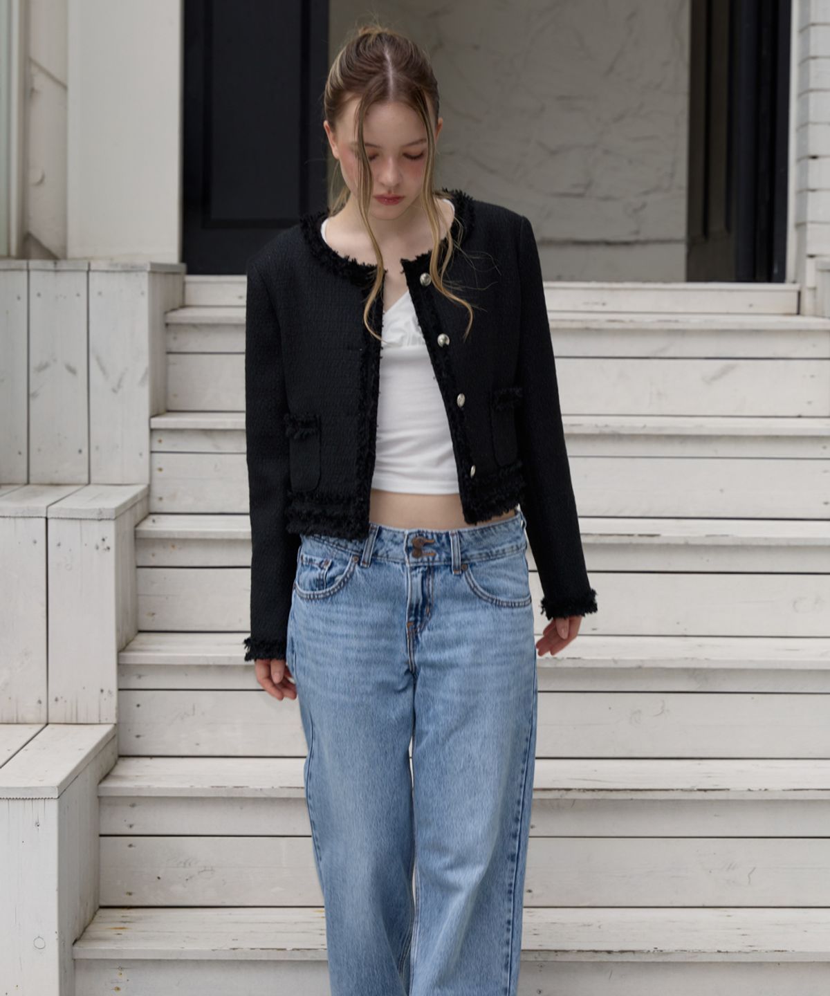 로제프란츠(ROSEFRANTZ) Soft Fringe Tweed Jacket [Black]