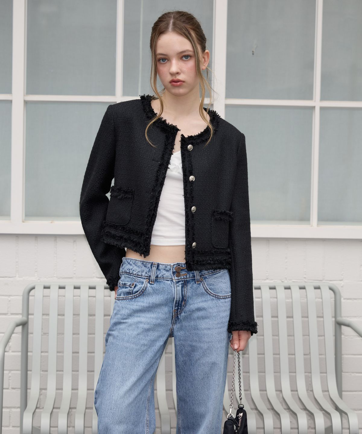 로제프란츠(ROSEFRANTZ) Soft Fringe Tweed Jacket [Black]