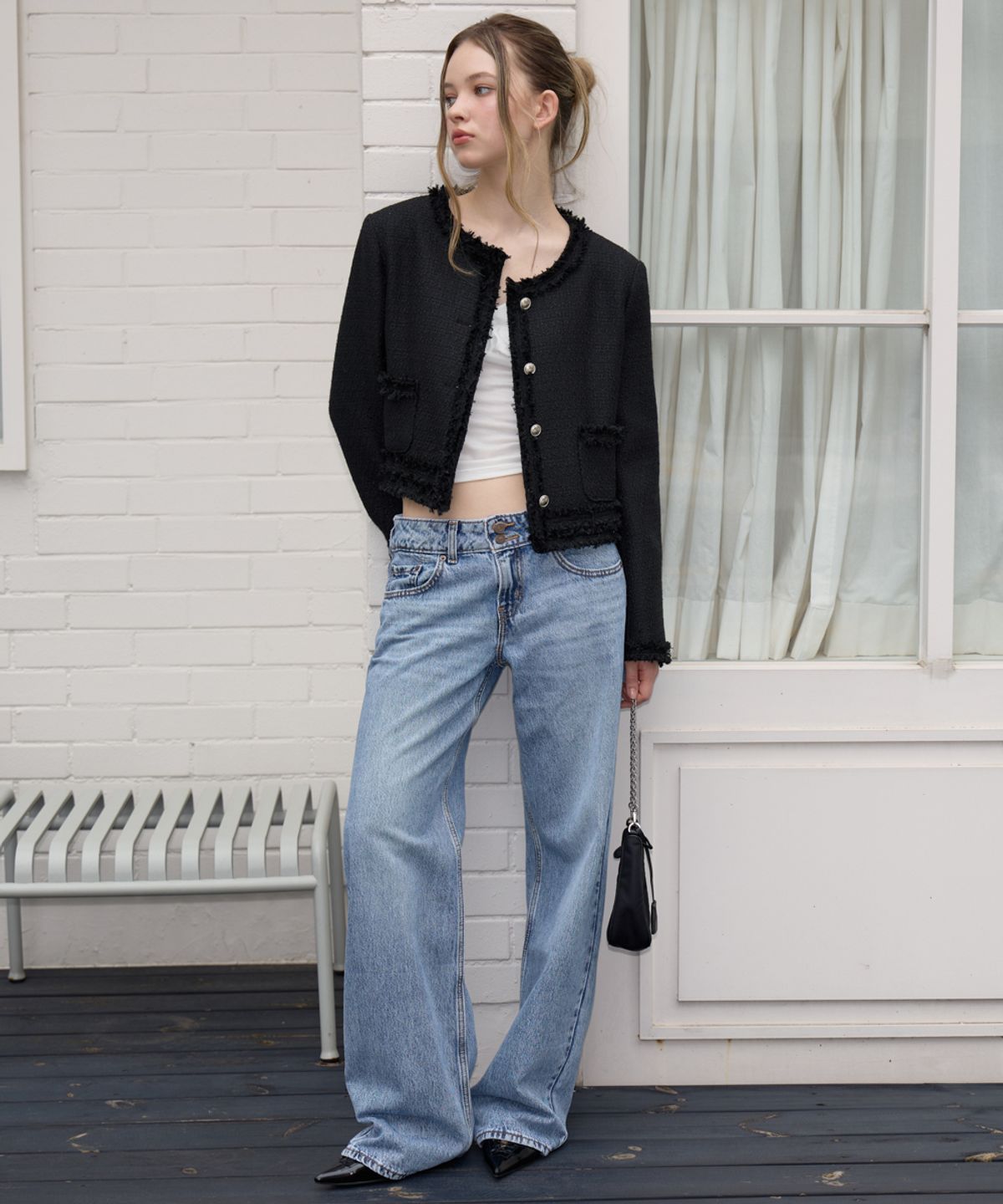 로제프란츠(ROSEFRANTZ) Soft Fringe Tweed Jacket [Black]