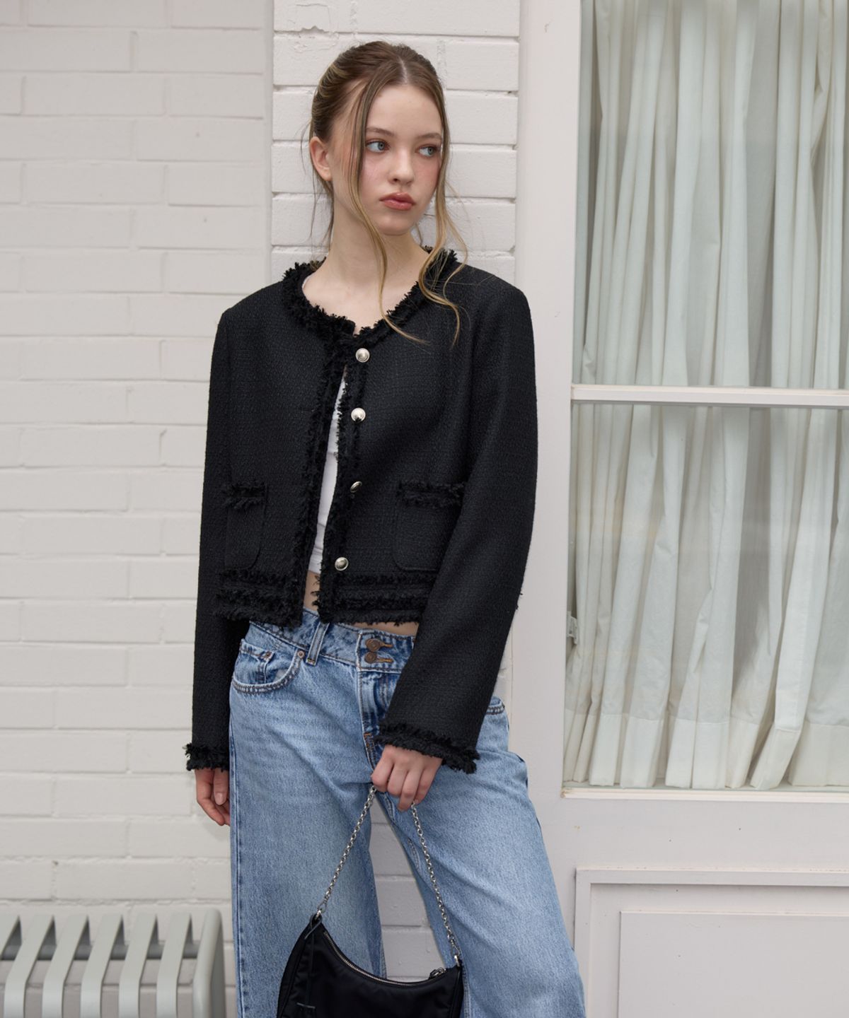 로제프란츠(ROSEFRANTZ) Soft Fringe Tweed Jacket [Black]