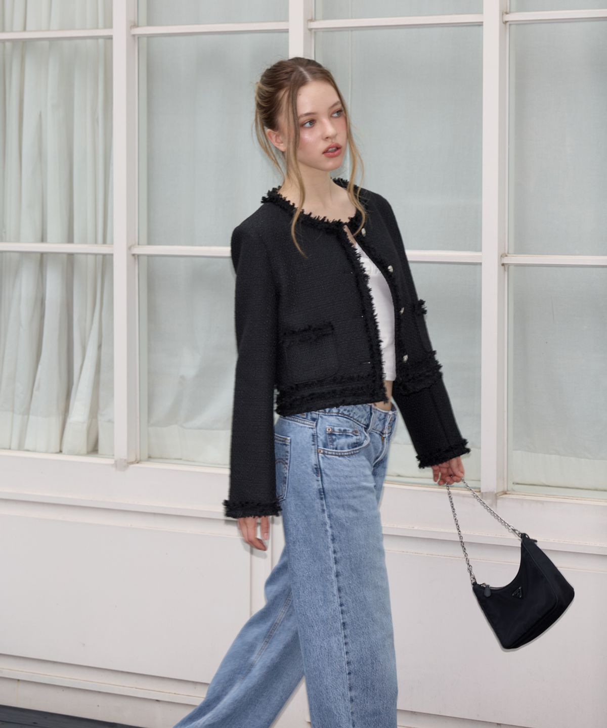 로제프란츠(ROSEFRANTZ) Soft Fringe Tweed Jacket [Black]