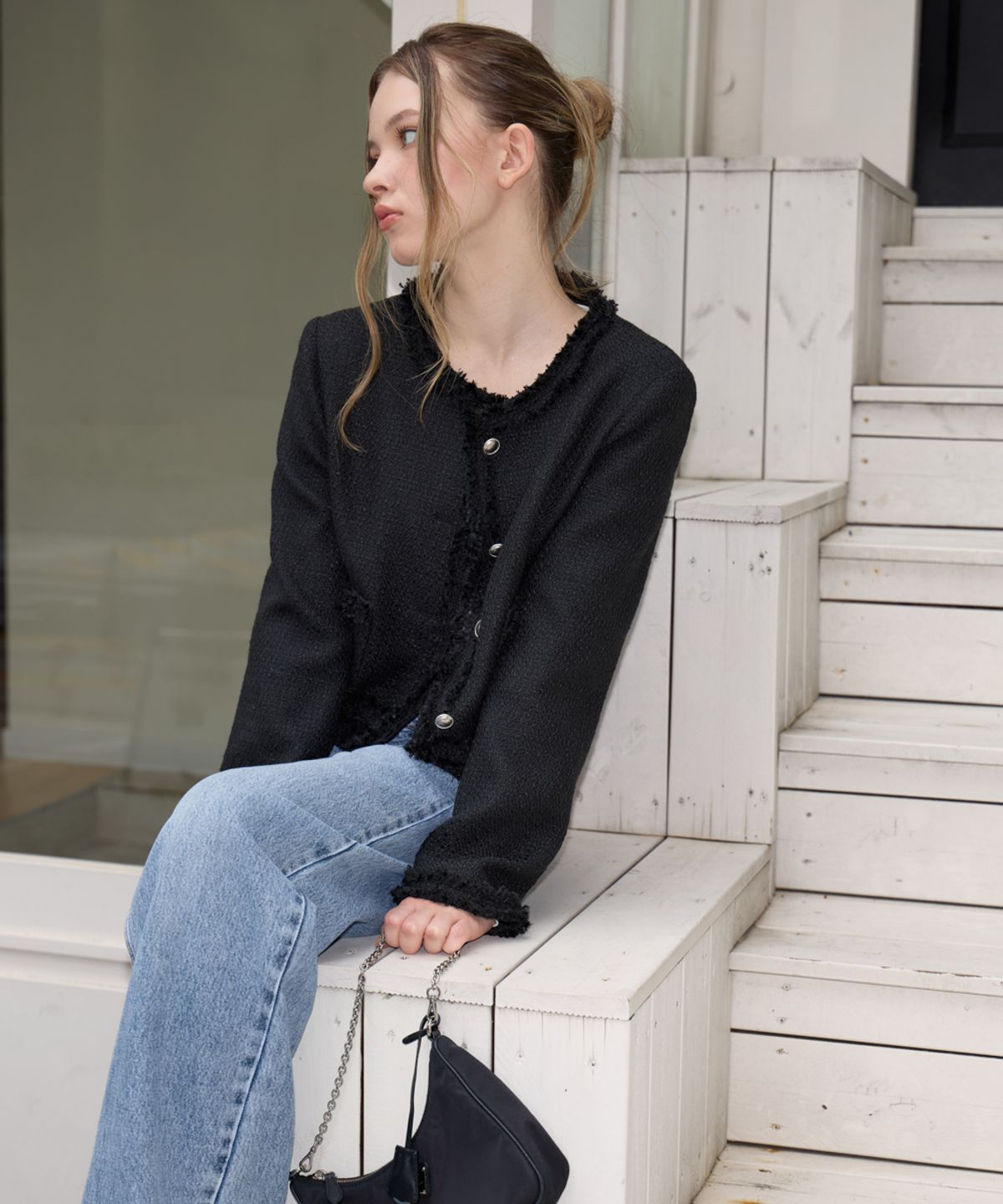 로제프란츠(ROSEFRANTZ) Soft Fringe Tweed Jacket [Black]