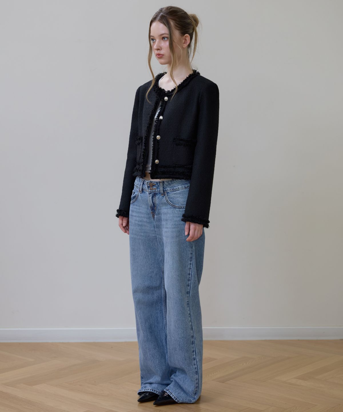 로제프란츠(ROSEFRANTZ) Soft Fringe Tweed Jacket [Black]
