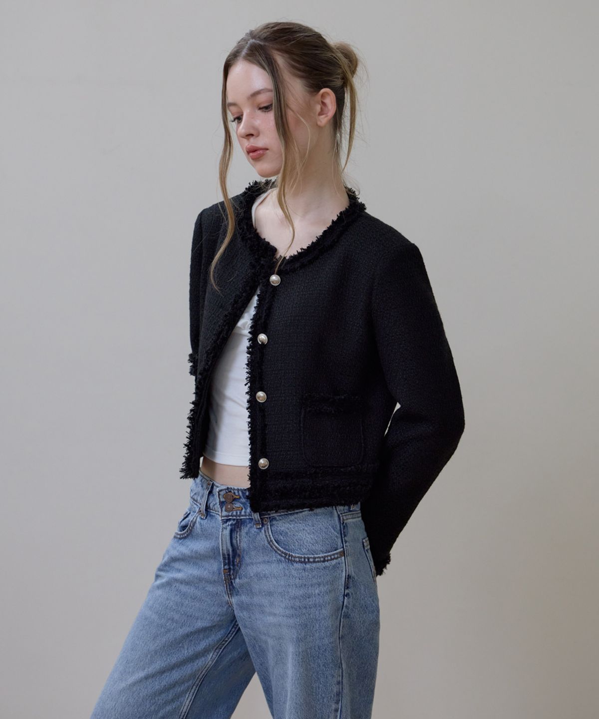 로제프란츠(ROSEFRANTZ) Soft Fringe Tweed Jacket [Black]