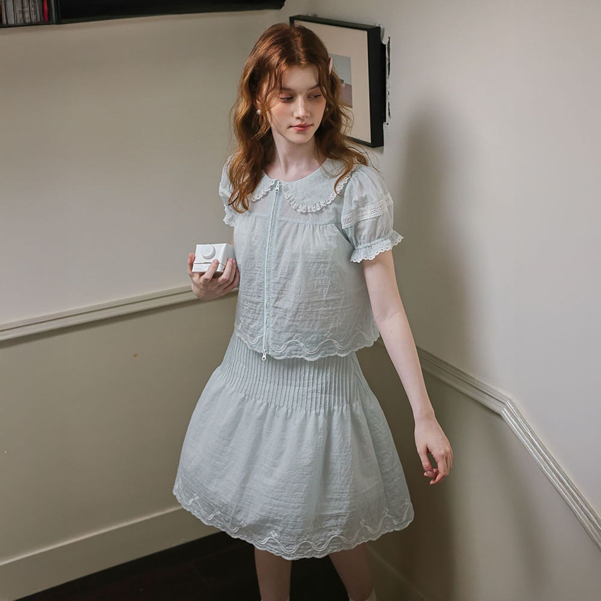 쎄무아듀(CEST MOIDEW) Cest_Soft embroidered pintuck skirt