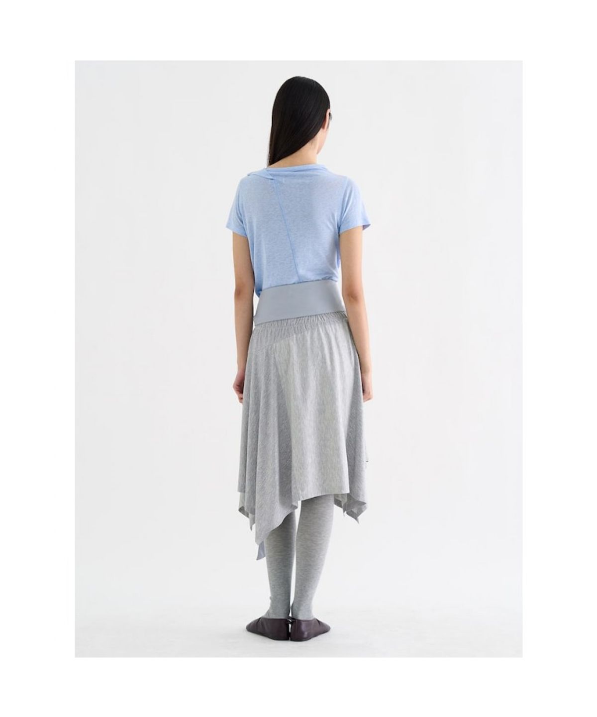 앙개(ANGGAE) Unbalanced Jersey Skirt  Light Grey