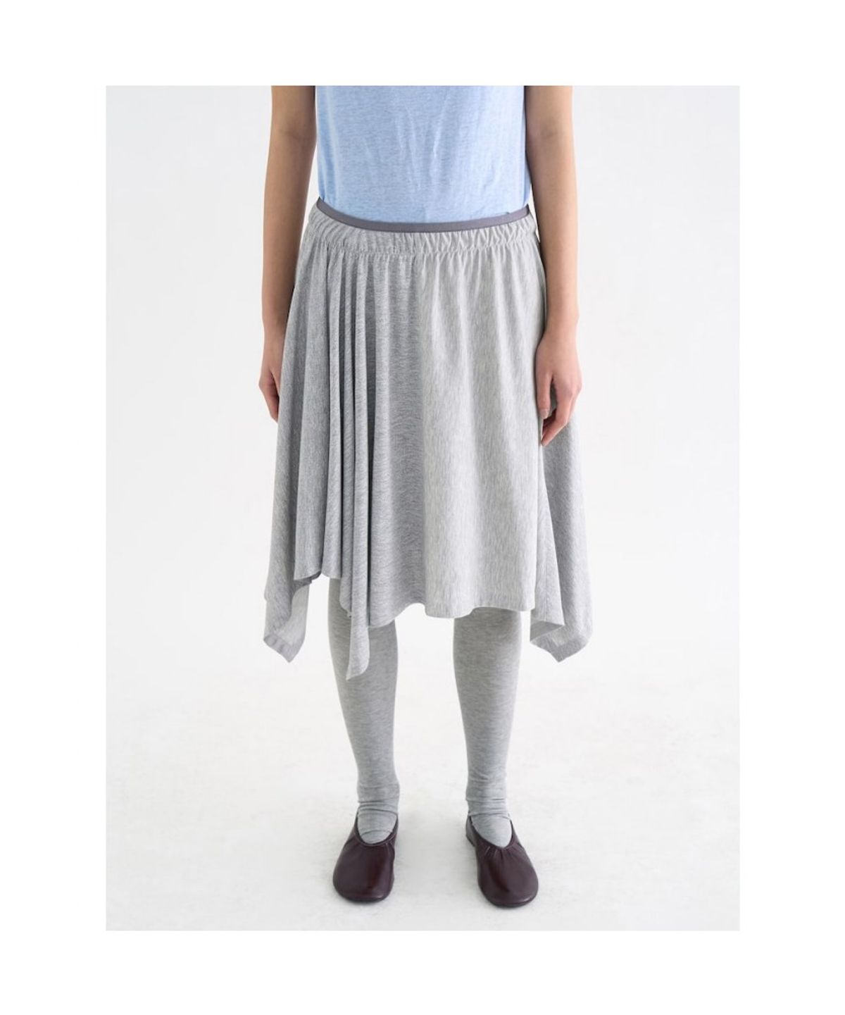 앙개(ANGGAE) Unbalanced Jersey Skirt  Light Grey