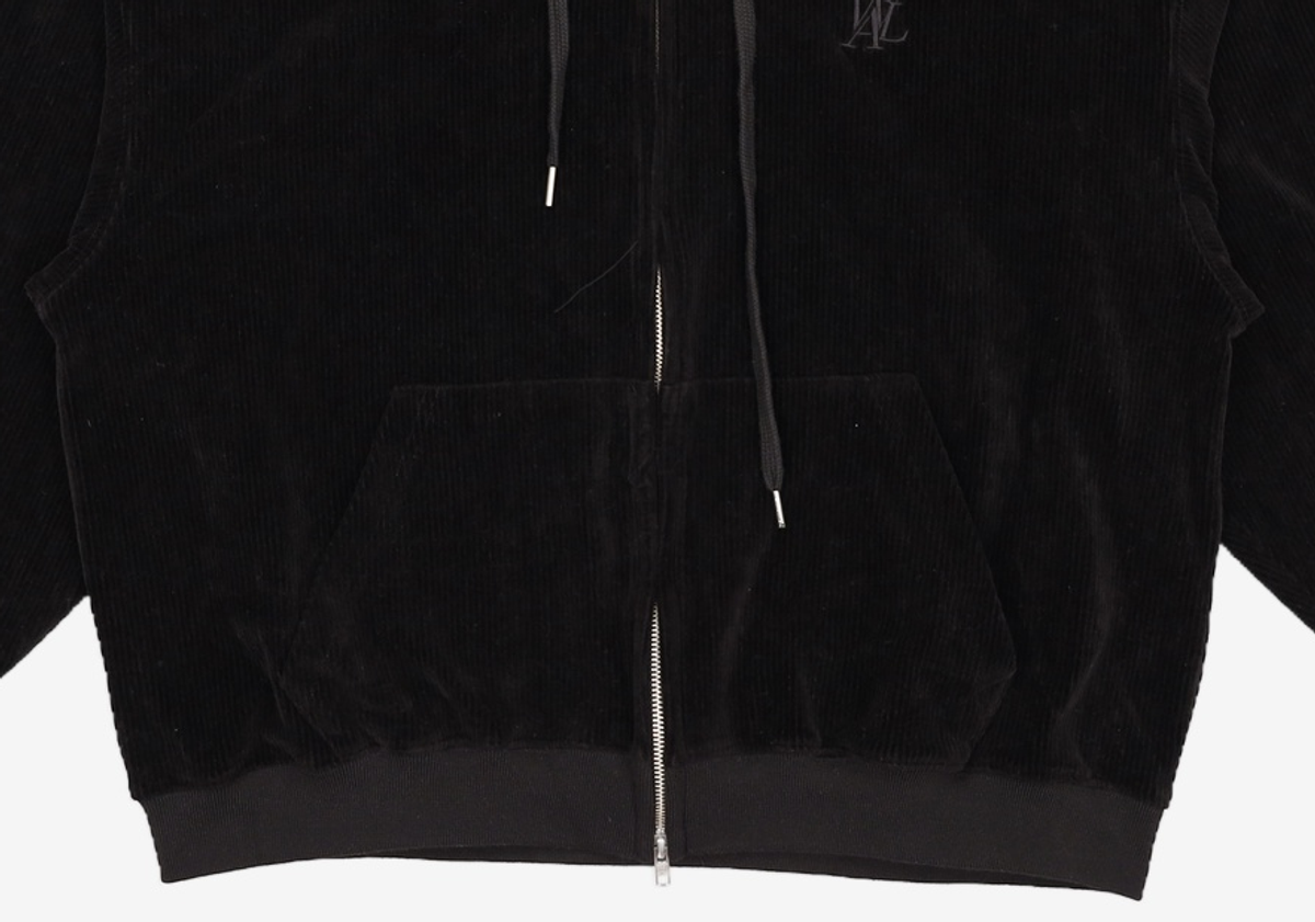우알롱(WOOALONG) Velour corduroy hood zip-up - BLACK L