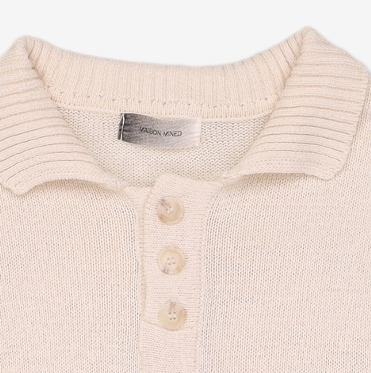 메종미네드(MAISON MINED) DAMAGE SITE KNIT HALF SHIRTS IVORY S
