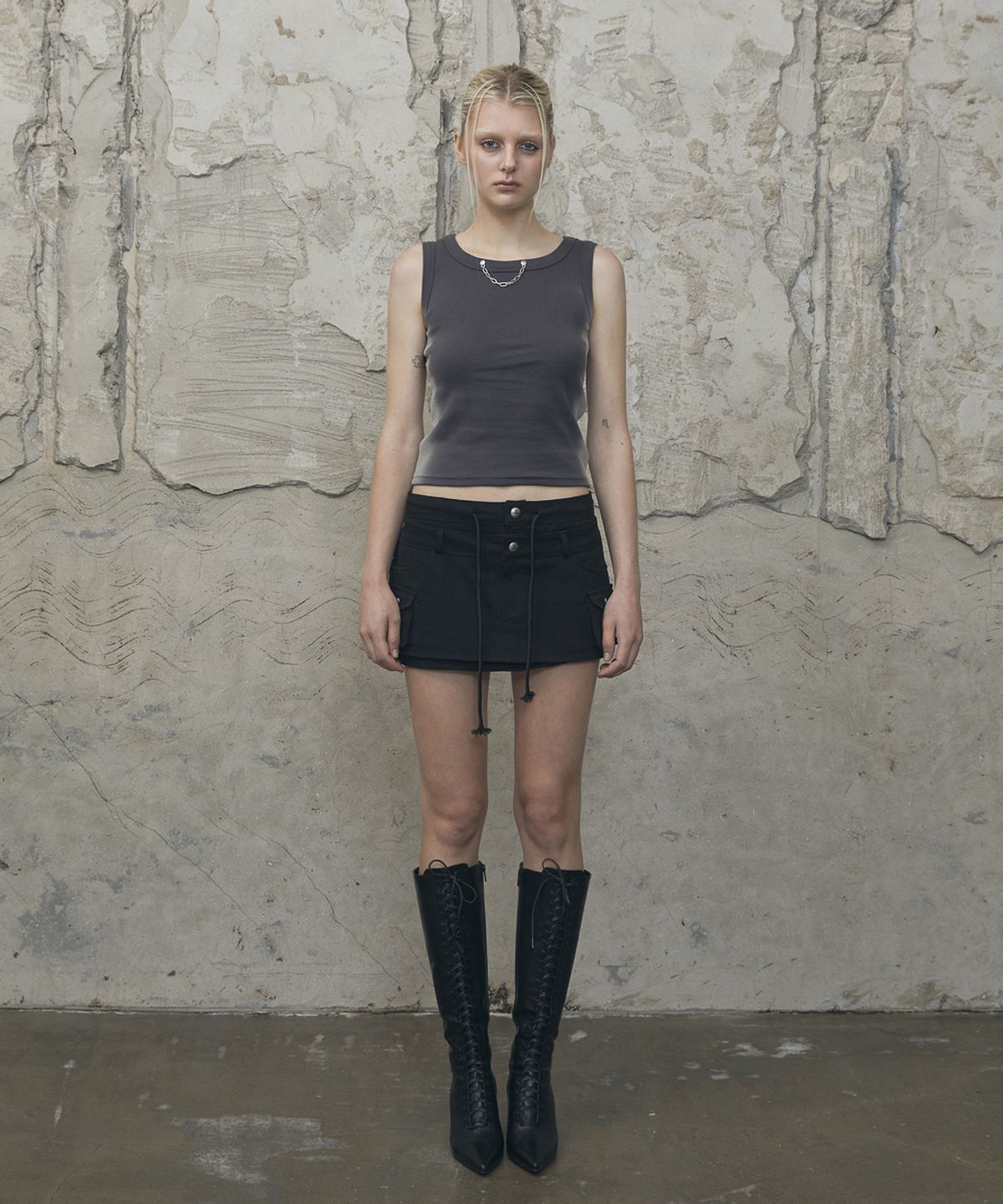 분트(VOONT) Double Waist Cargo Mini Skirt (BLACK)