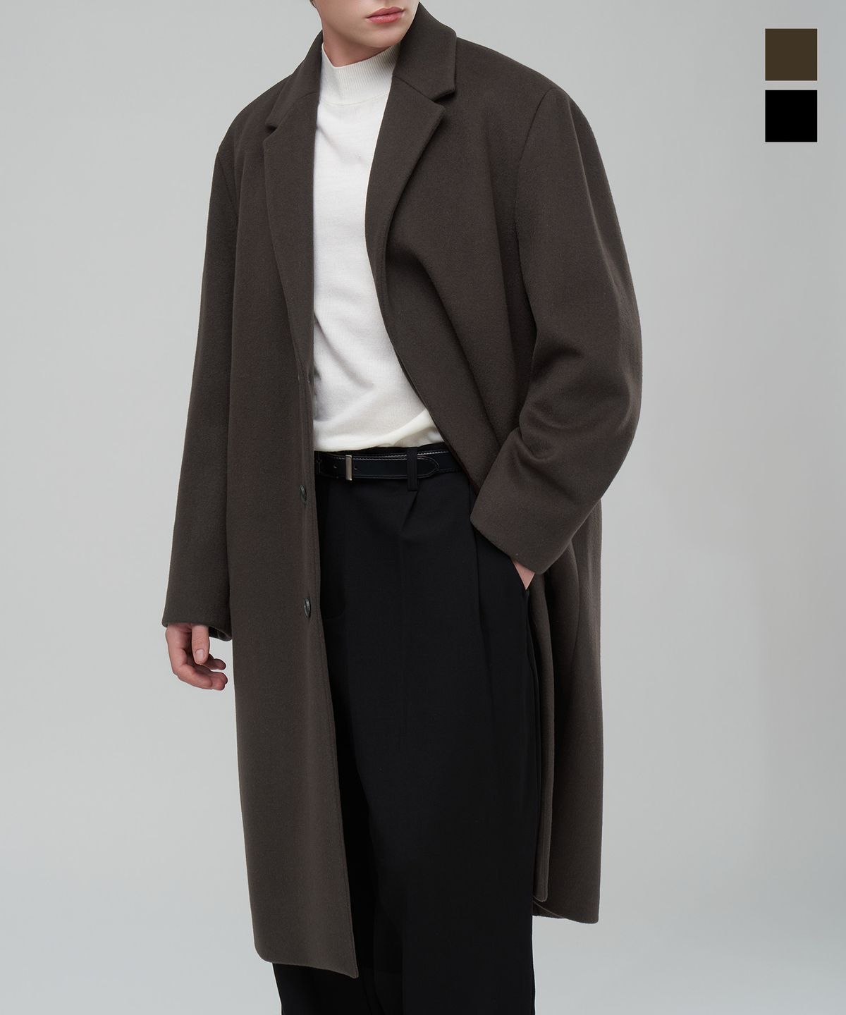 언탭트 스튜디오(UNTAPPED STUDIO) 울(WOOL) 블렌드 오버사이즈 히든 싱글 롱코트 2Color