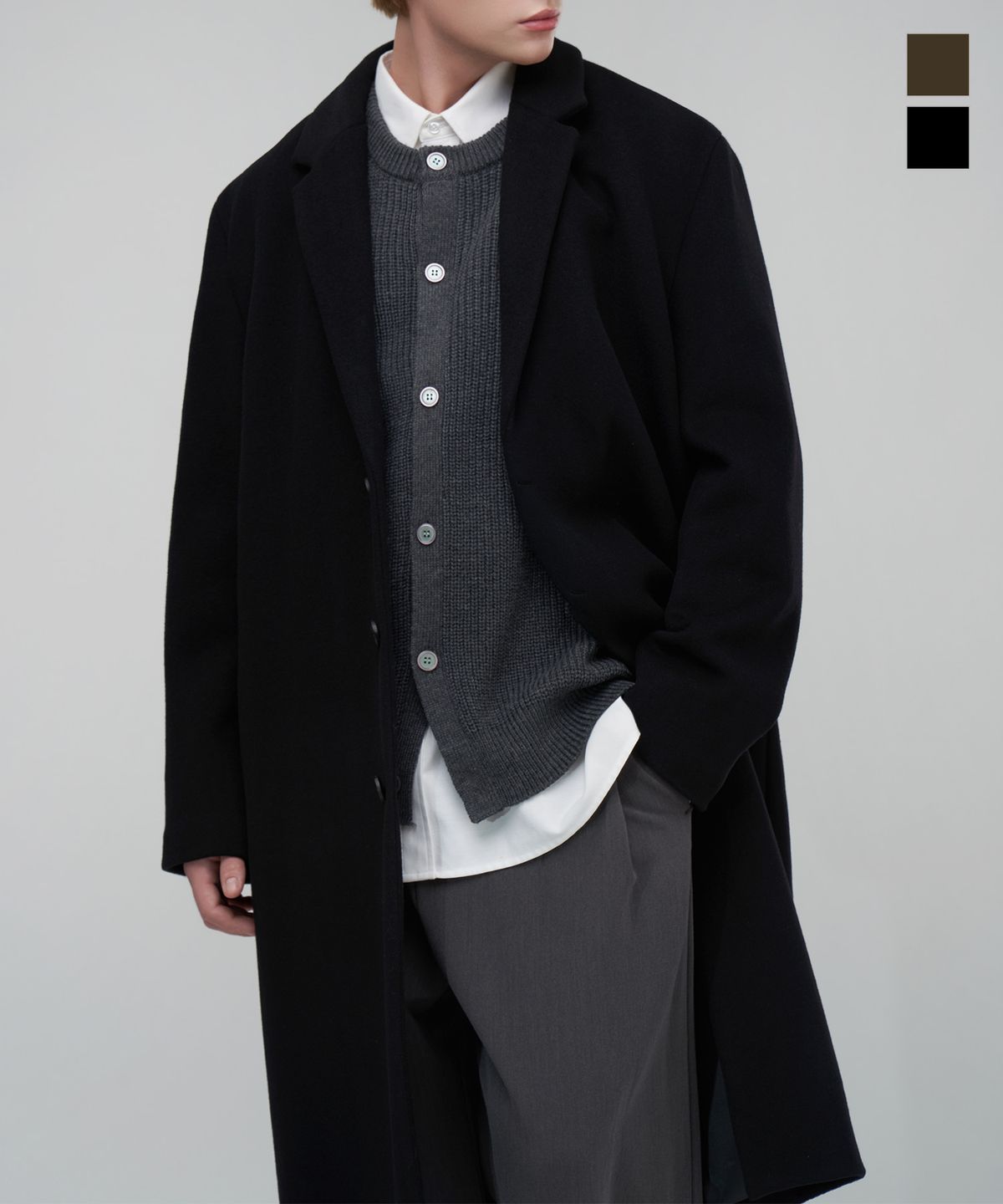언탭트 스튜디오(UNTAPPED STUDIO) 울(WOOL) 블렌드 오버사이즈 싱글 코트 2Color